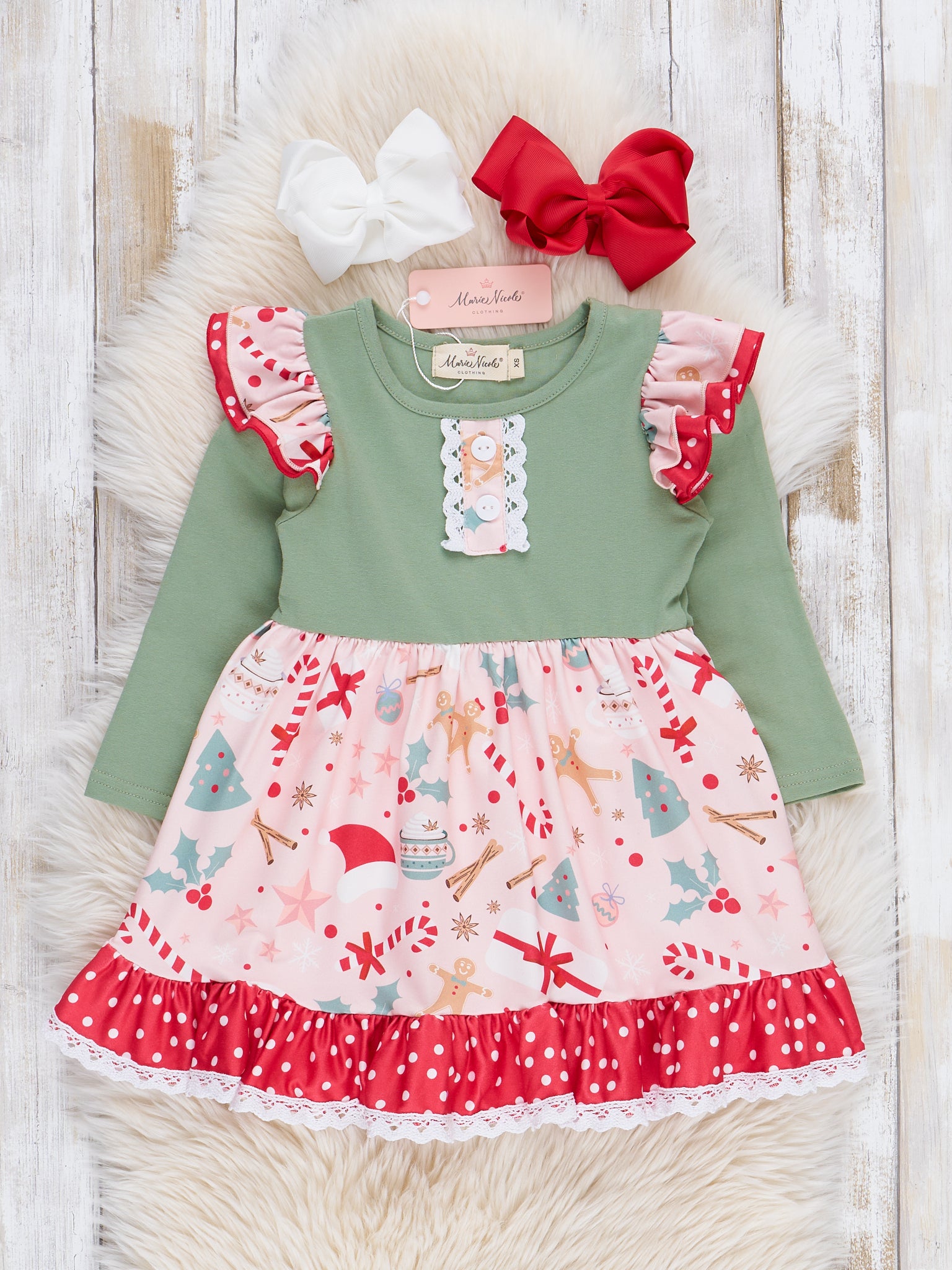 Olive Jolly Time Ruffle Dress - Marie Nicole Clothing Olive Jolly Time Ruffle Dress - Marie Nicole Clothing