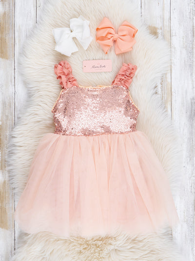 Rose Gold Ruffle Sparkle Party Dress Marie Nicole Clothing Rose Gold Ruffle Sparkle Party Dress Marie Nicole Clothing