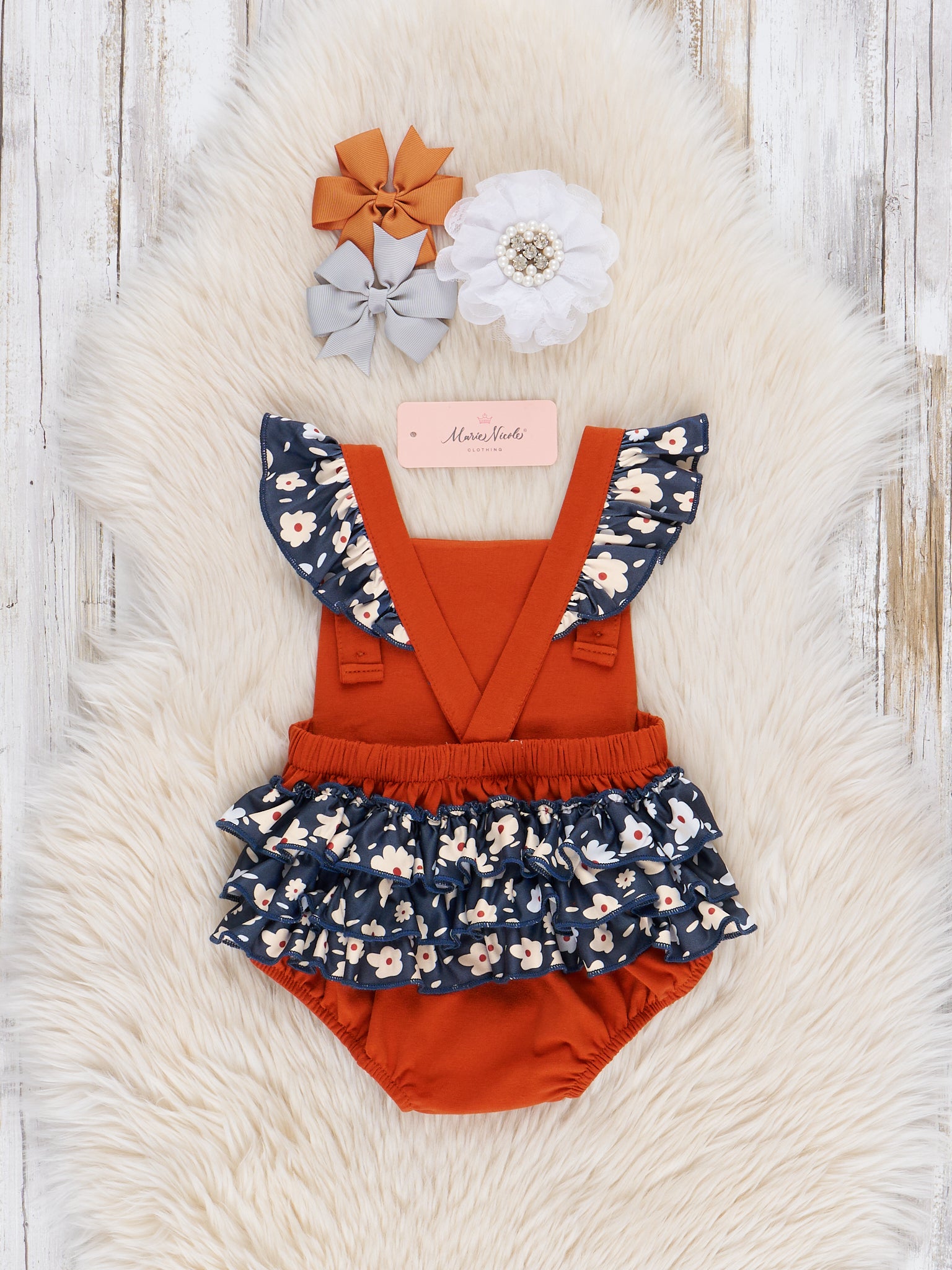 Texas Embroidered Floral Ruffle Bubble Romper - Marie Nicole Clothing