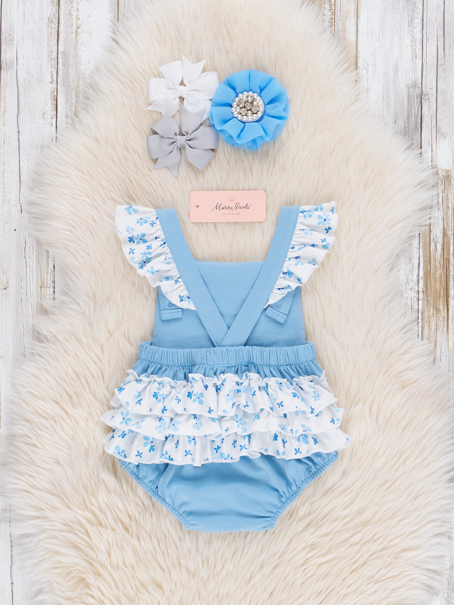 North Carolina Embroidered Floral Ruffle Bubble Romper - Marie Nicole Clothing