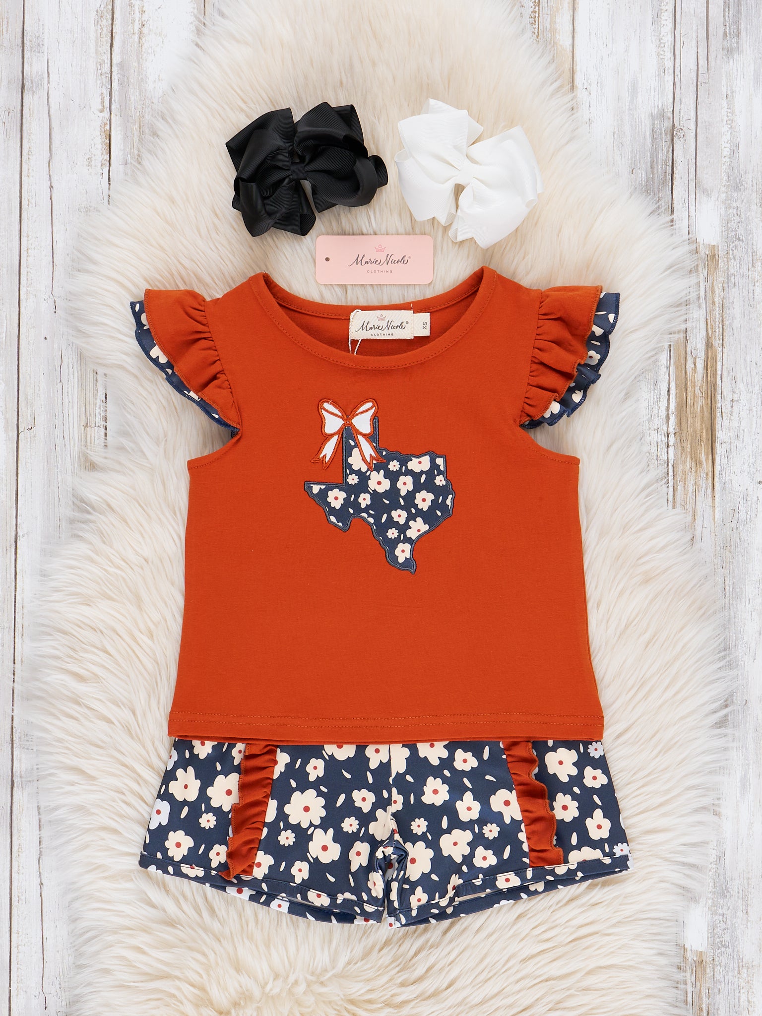 Texas Embroidered Floral Ruffle Outfit - Marie Nicole Clothing