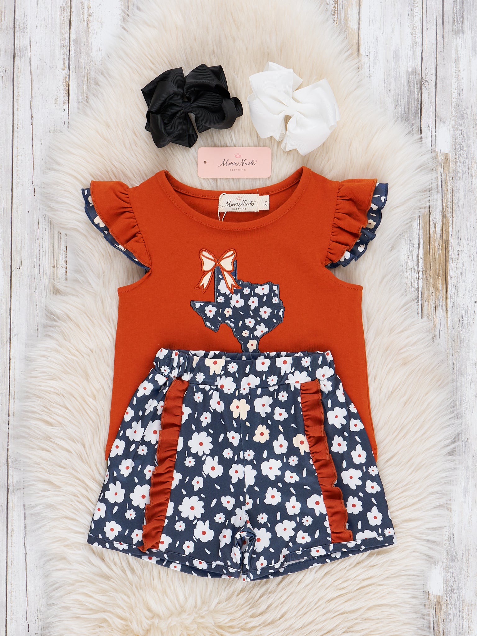 Texas Embroidered Floral Ruffle Outfit - Marie Nicole Clothing