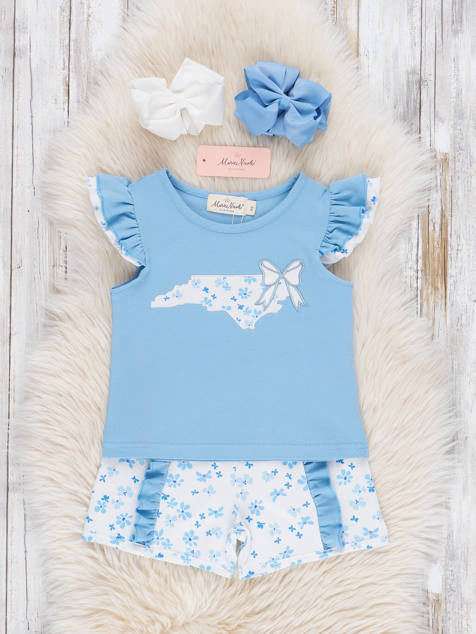 North Carolina Embroidered Floral Ruffle Outfit - Marie Nicole Clothing