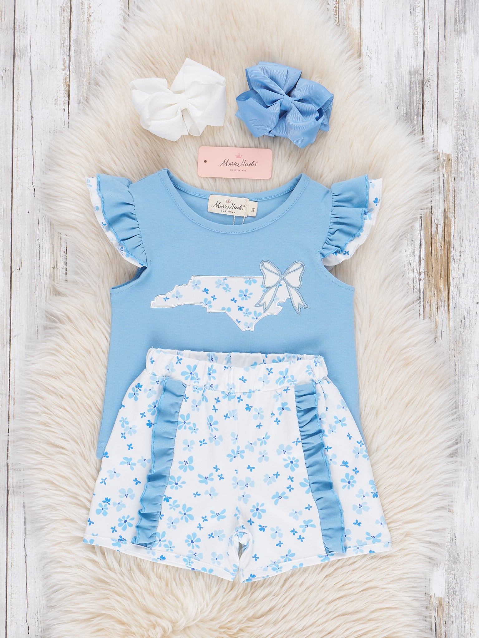 North Carolina Embroidered Floral Ruffle Outfit - Marie Nicole Clothing