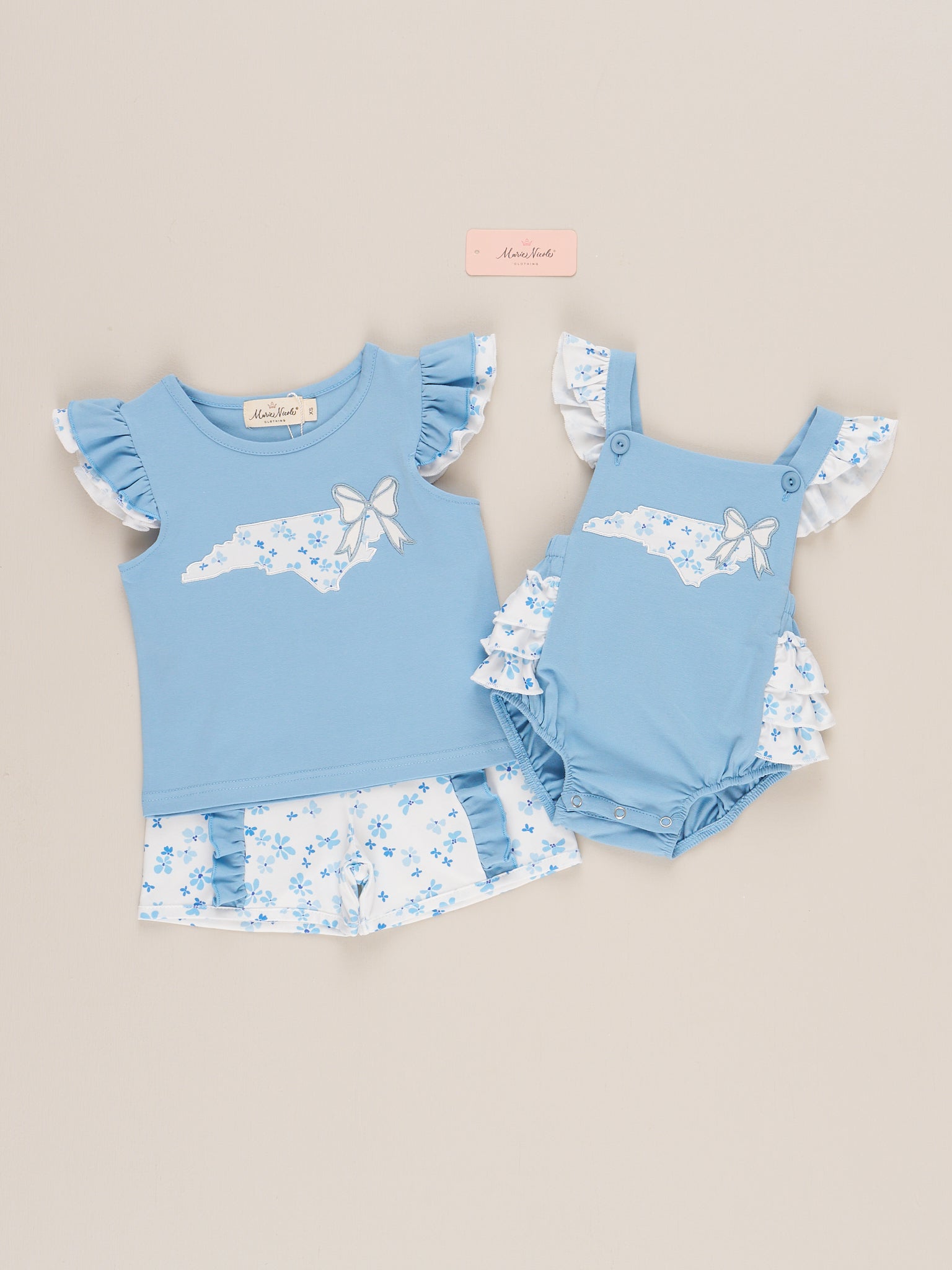 North Carolina Embroidered Floral Ruffle Outfit - Marie Nicole Clothing