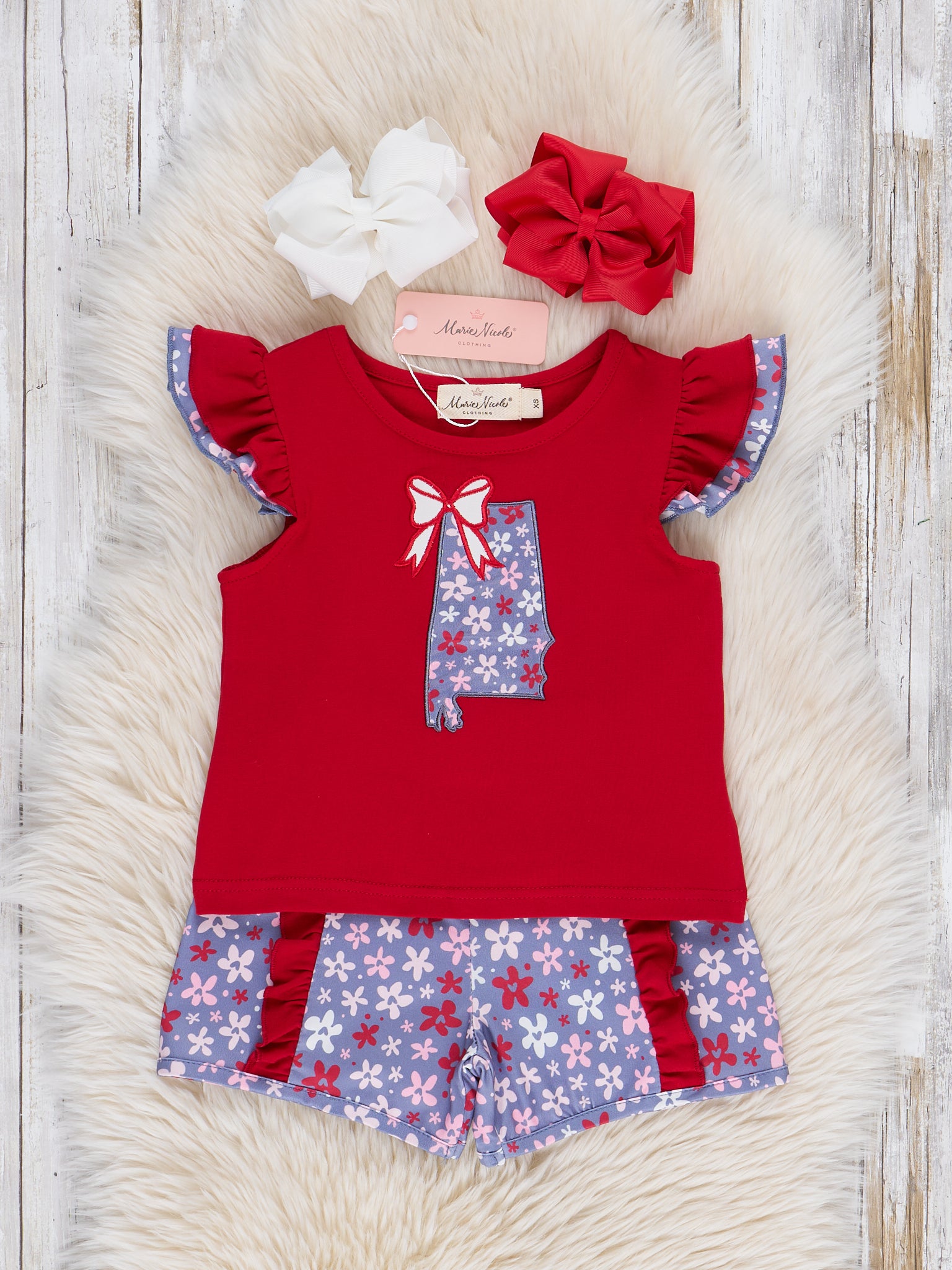 Alabama Embroidered Floral Ruffle Outfit - Marie Nicole Clothing