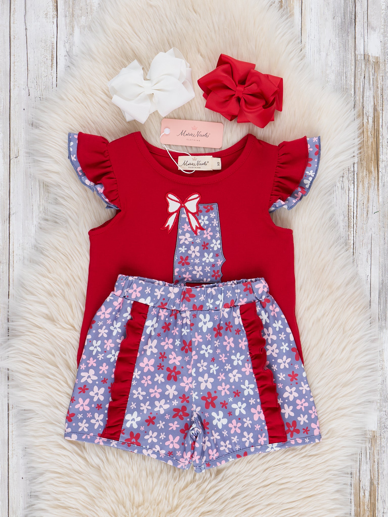 Alabama Embroidered Floral Ruffle Outfit - Marie Nicole Clothing