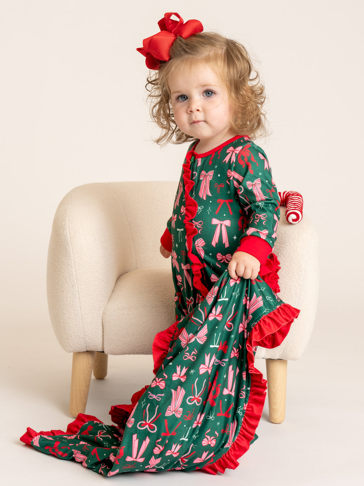 Merry Bows Ruffle Sleeper Pajamas - Marie Nicole Clothing