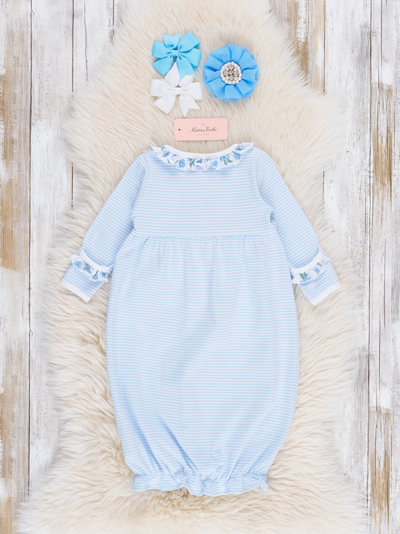 Cornflower Cottage Striped Ruffle Gown - Marie Nicole Clothing
