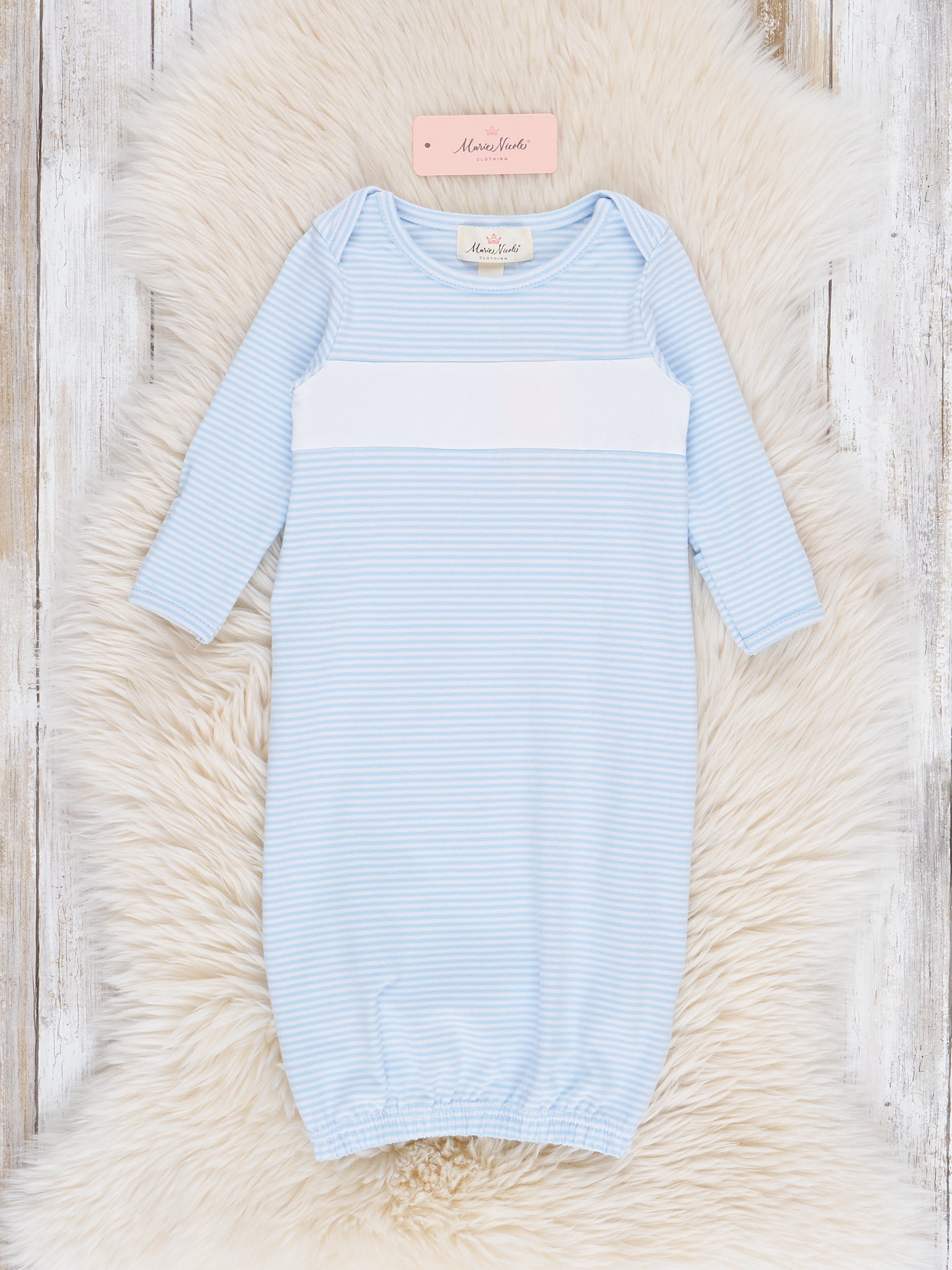 Classic Baby Blue Striped Gown - Marie Nicole Clothing 3/6MOS Classic Baby Blue Striped Gown - Marie Nicole Clothing 3/6MOS