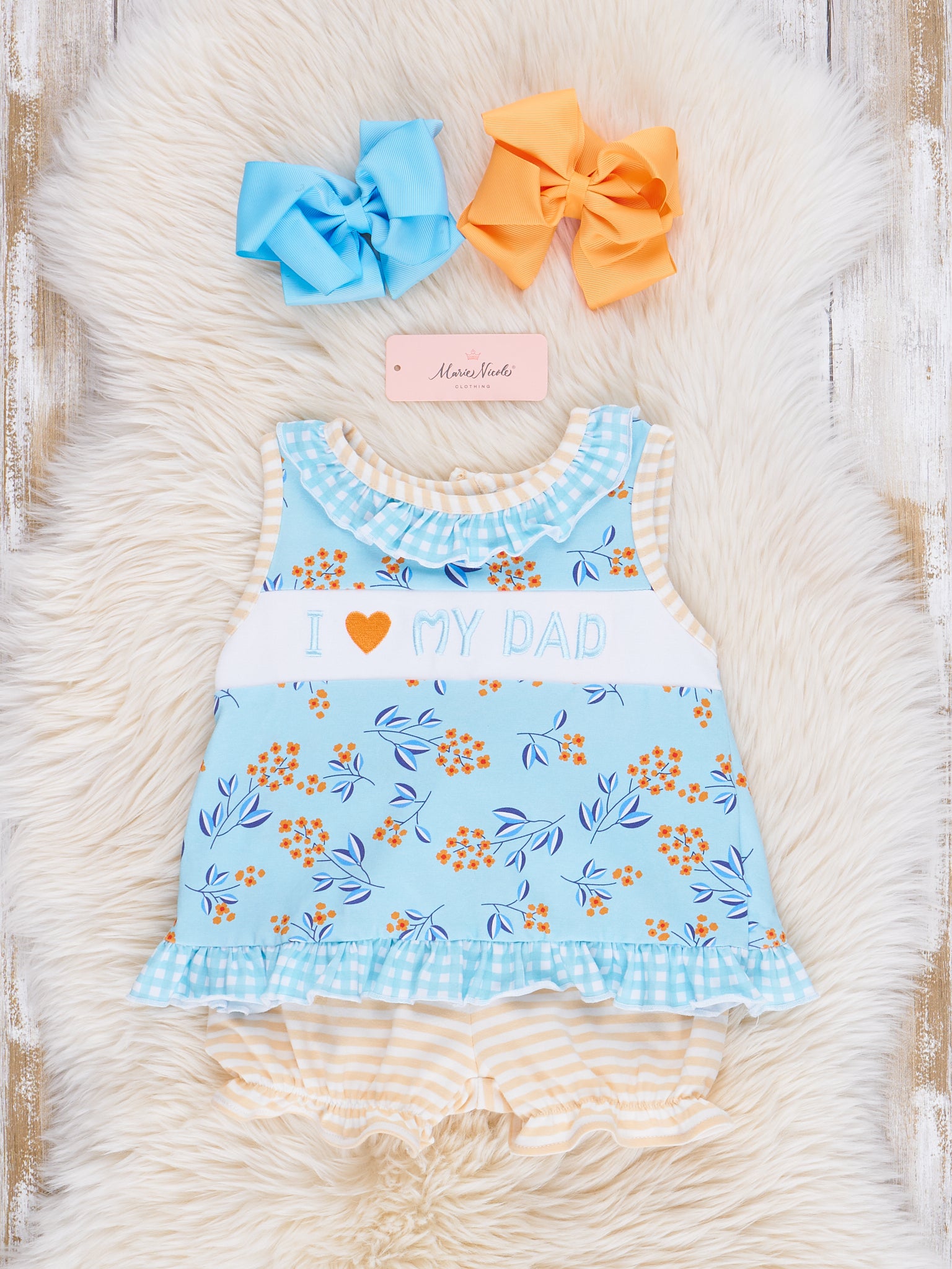 Blue Floral Dad Love Ruffle Outfit - Marie Nicole Clothing