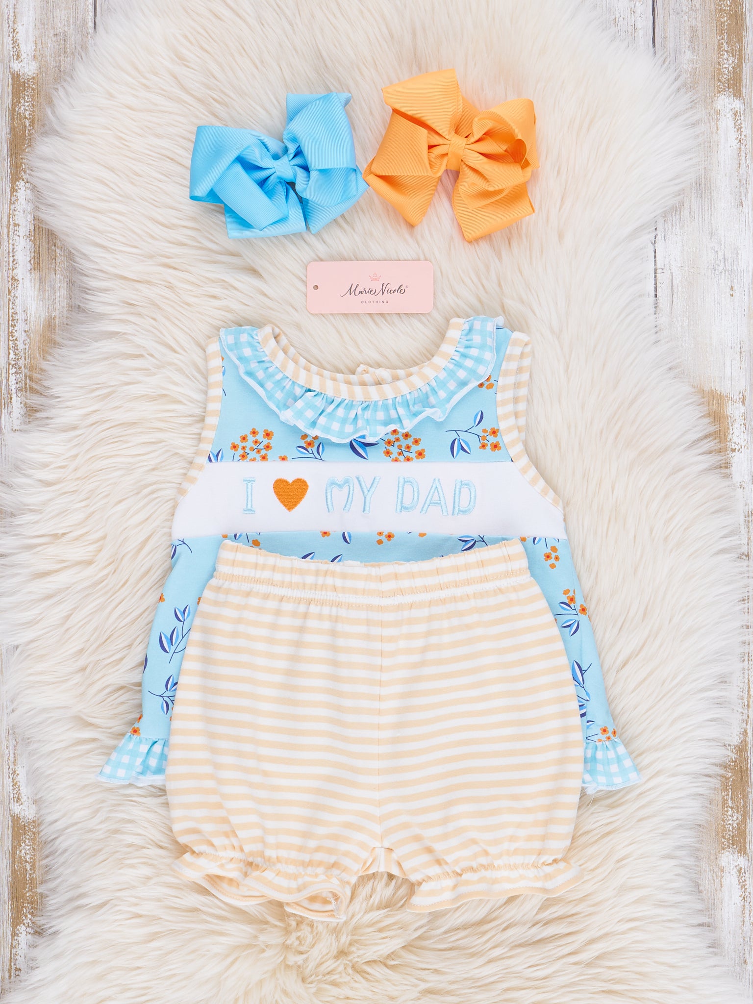 Blue Floral Dad Love Ruffle Outfit - Marie Nicole Clothing