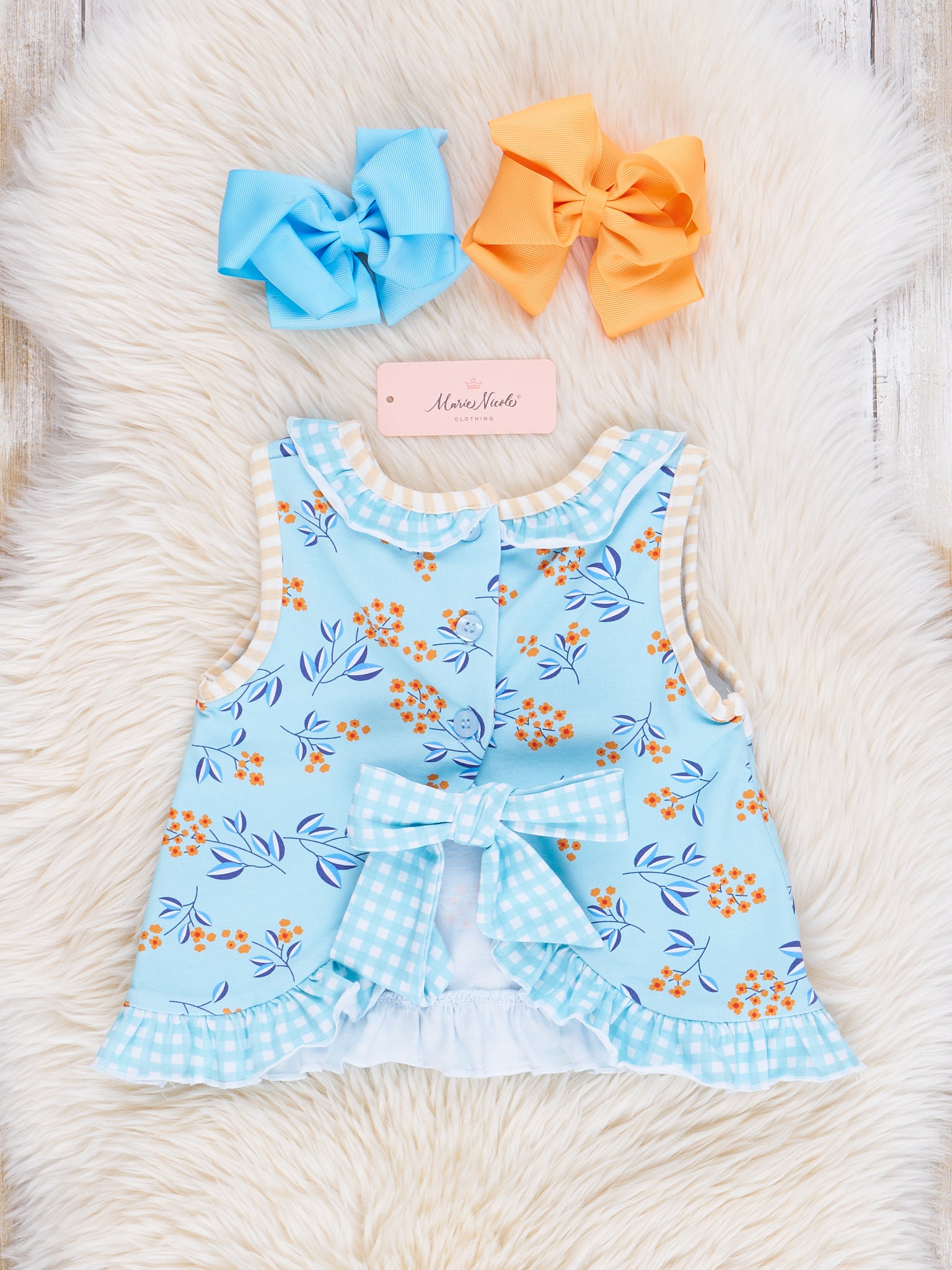 Blue Floral Dad Love Ruffle Outfit - Marie Nicole Clothing