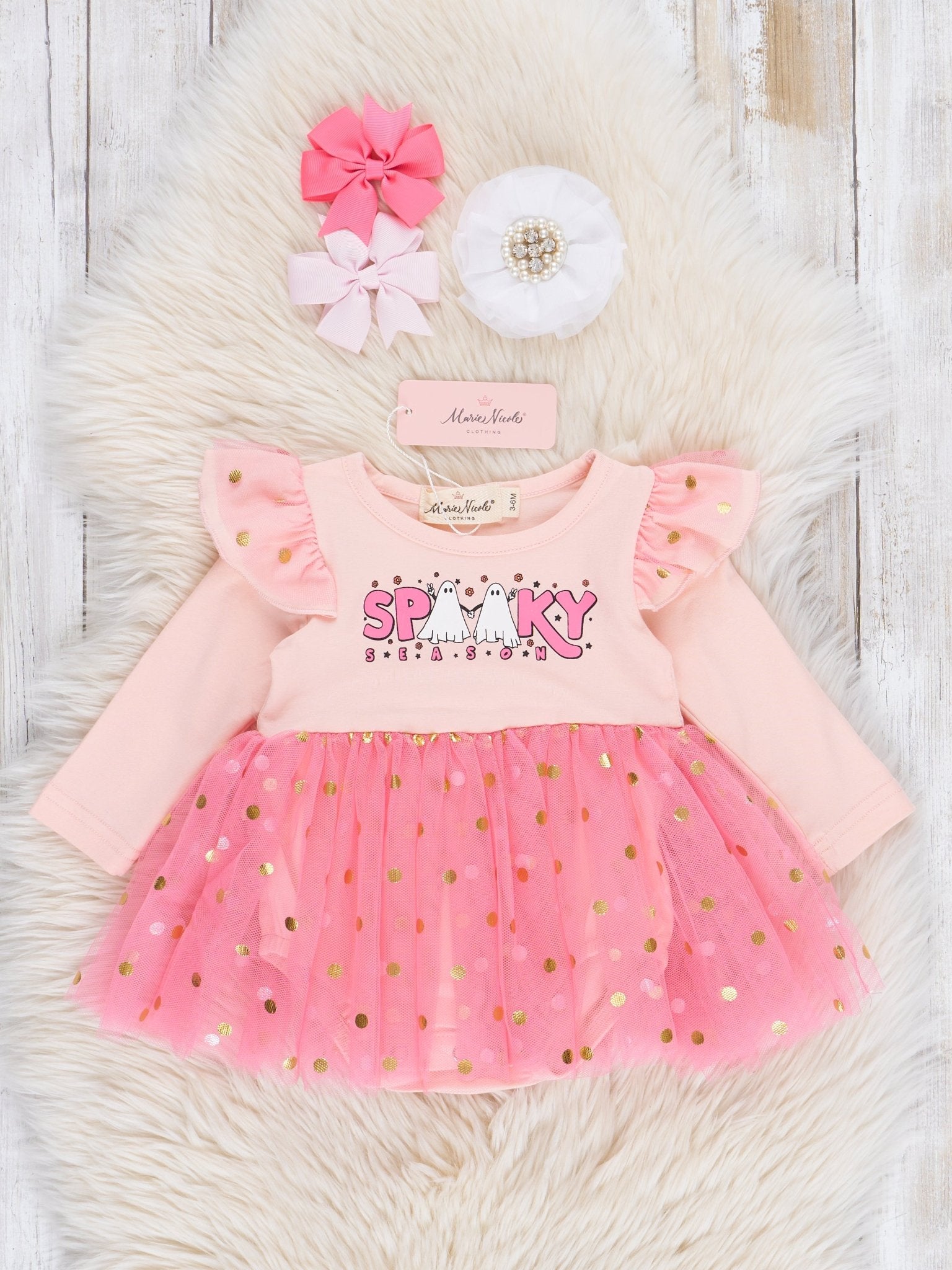 Blush Spooky Ghosts Tulle Bubble Romper - Marie Nicole Clothing