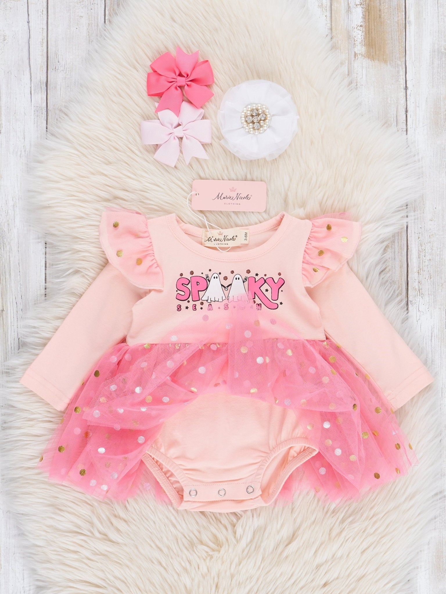 Blush Spooky Ghosts Tulle Bubble Romper - Marie Nicole Clothing