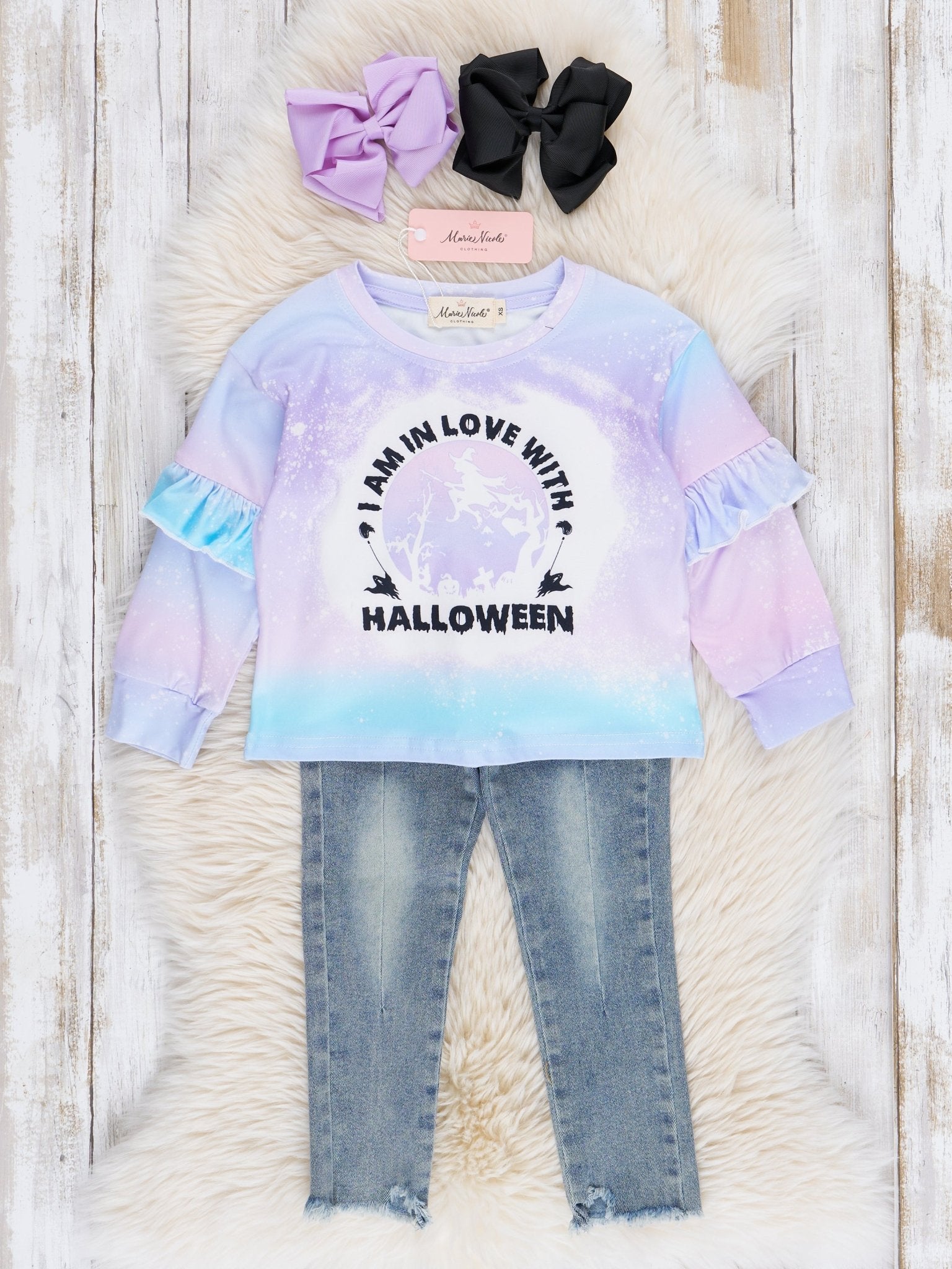 Purple Ombre Halloween Love Ruffle Outfit - Marie Nicole Clothing