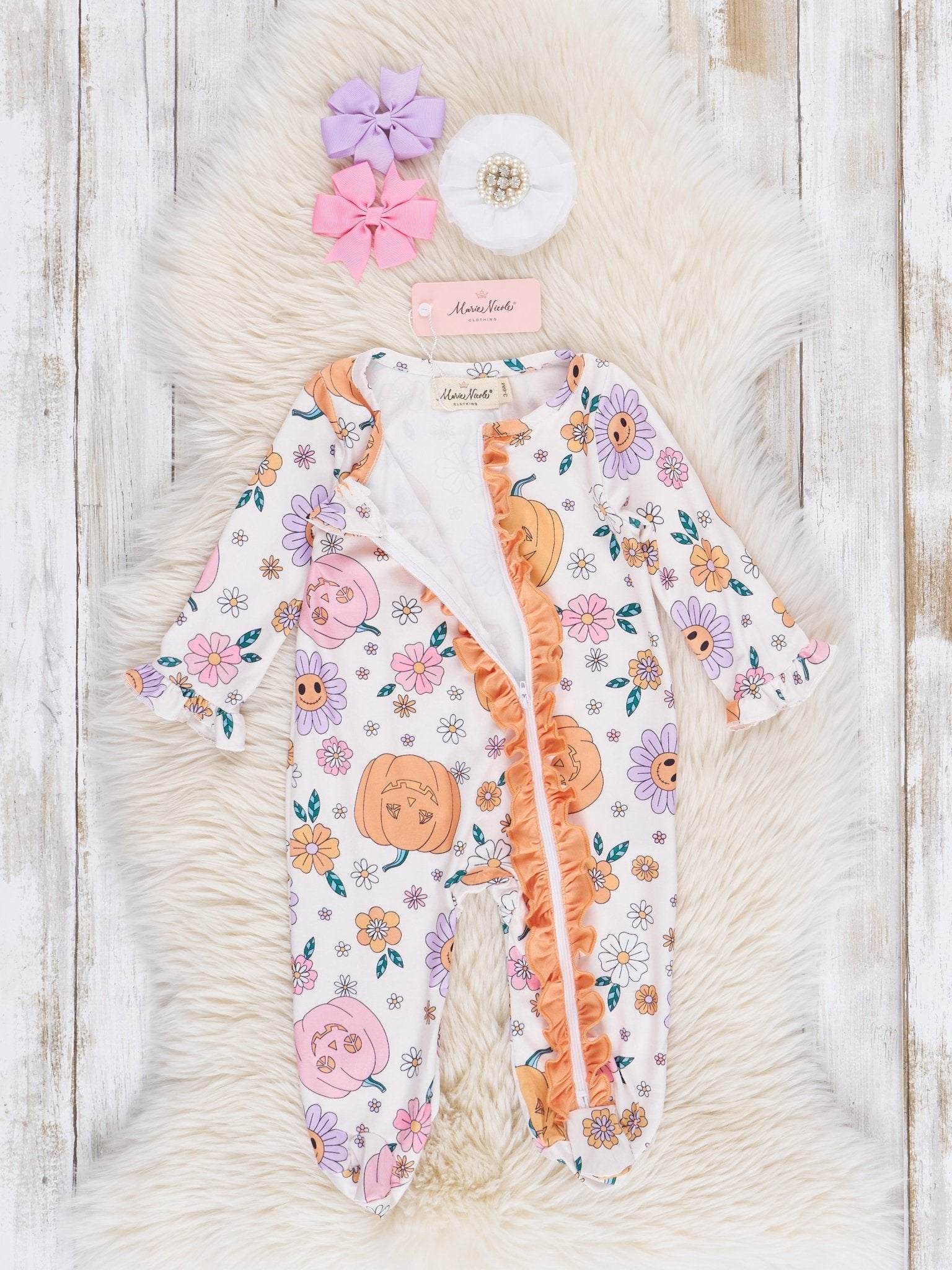 Pumpkins & Daisies Footed Sleeper Pajamas - Marie Nicole Clothing