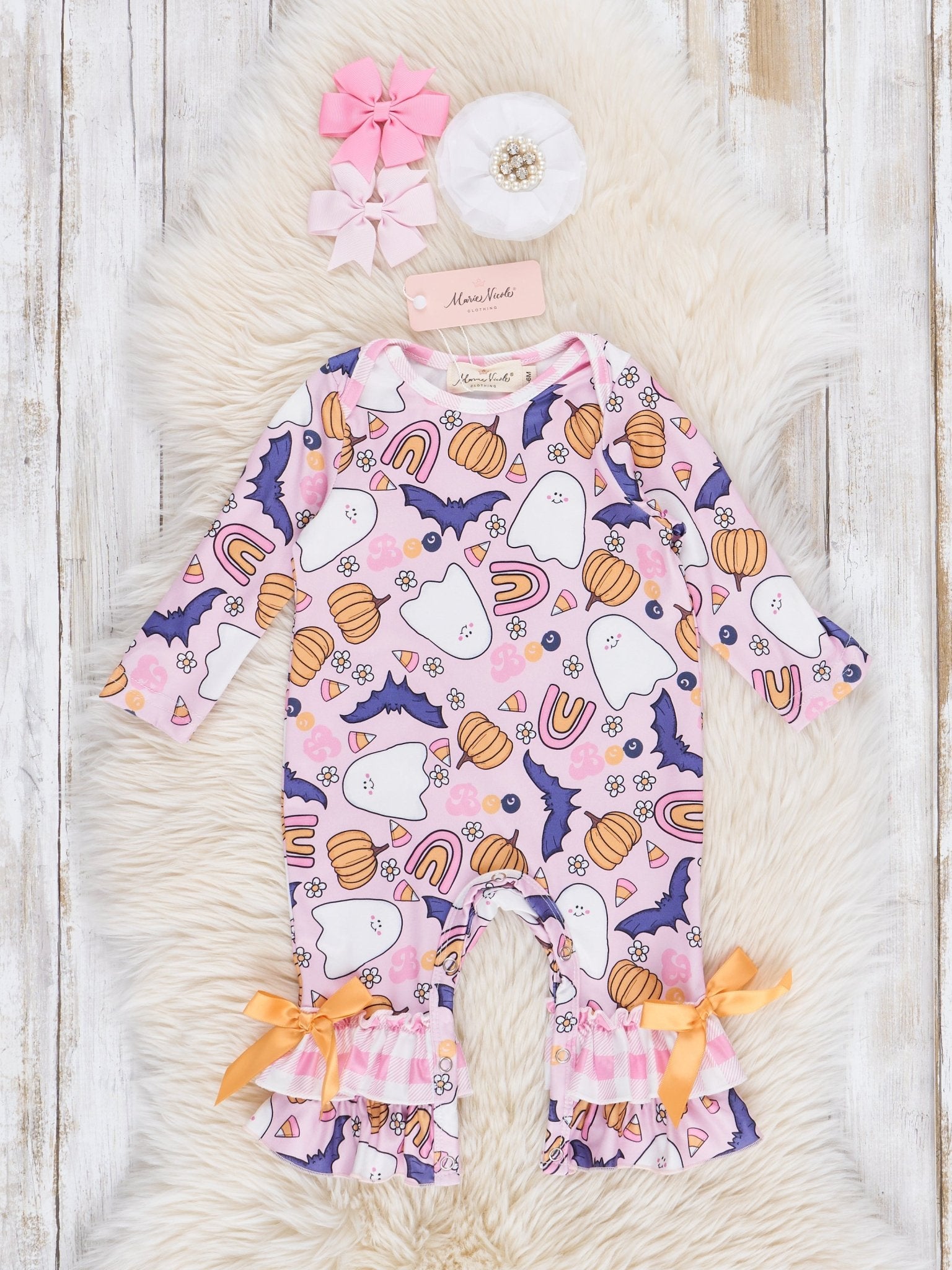 Pink Halloween Magic Ruffle Romper - Marie Nicole Clothing