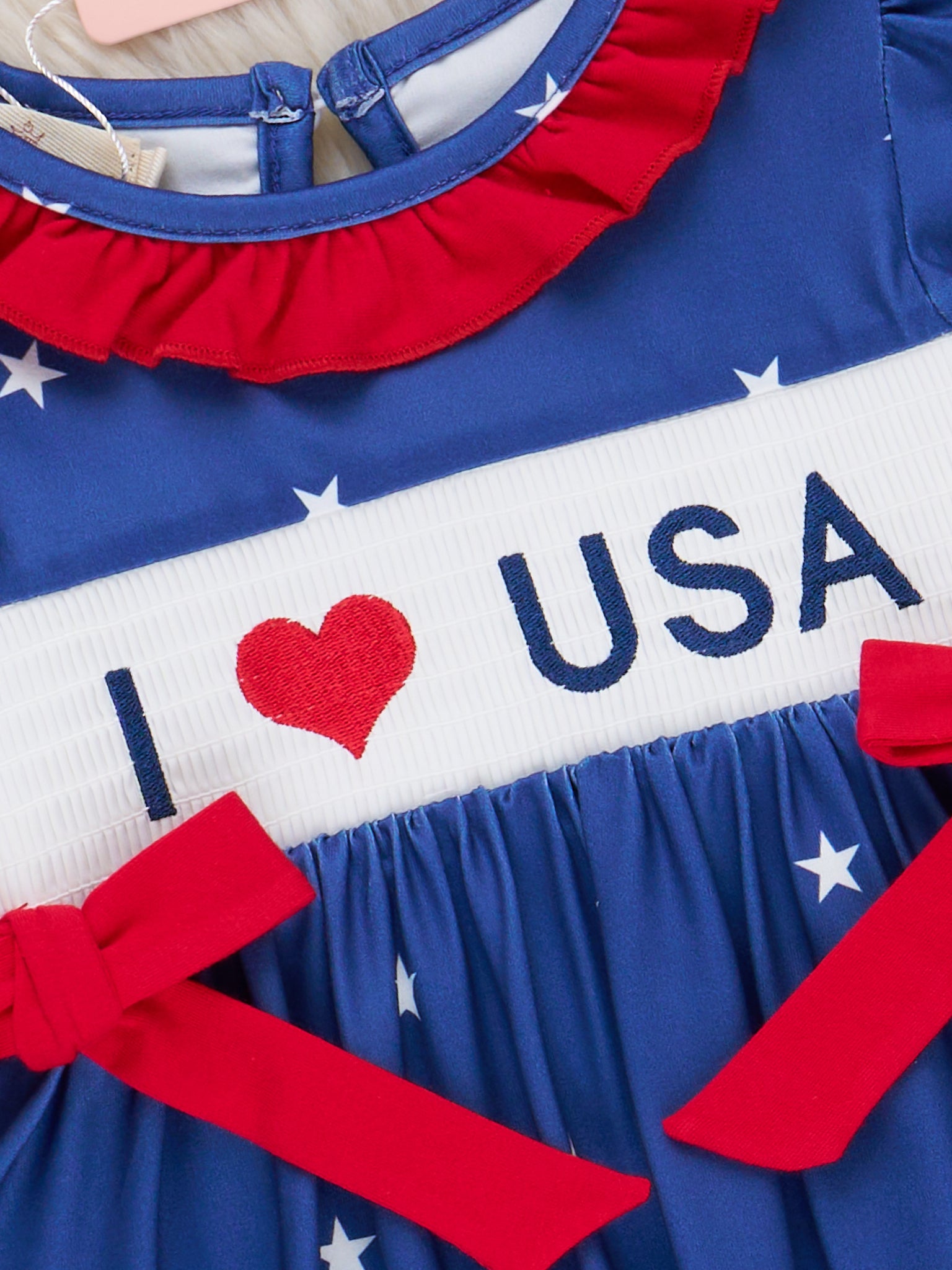 USA Love Smocked Bow Dress - Marie Nicole Clothing