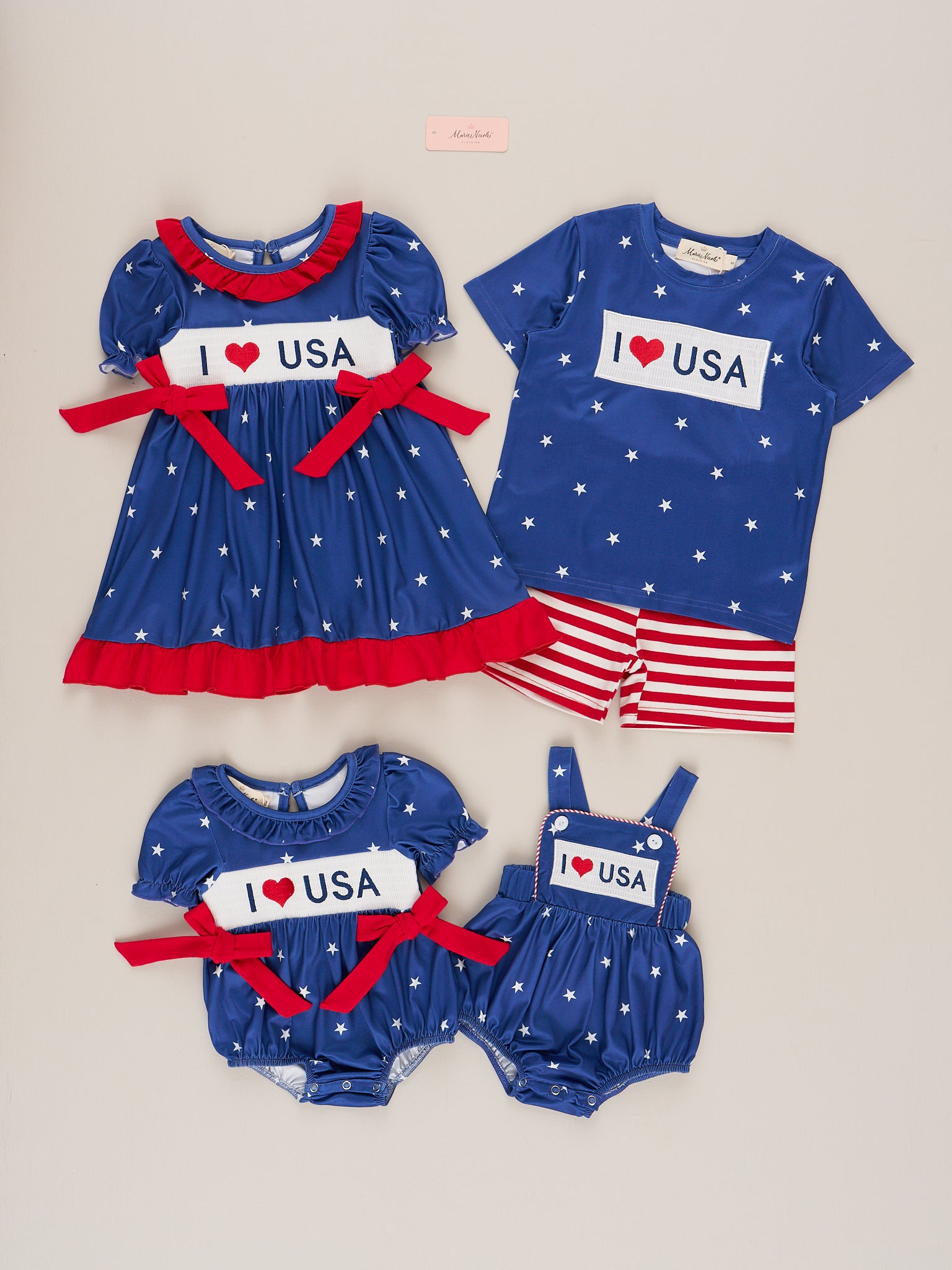 USA Love Smocked Bow Dress - Marie Nicole Clothing