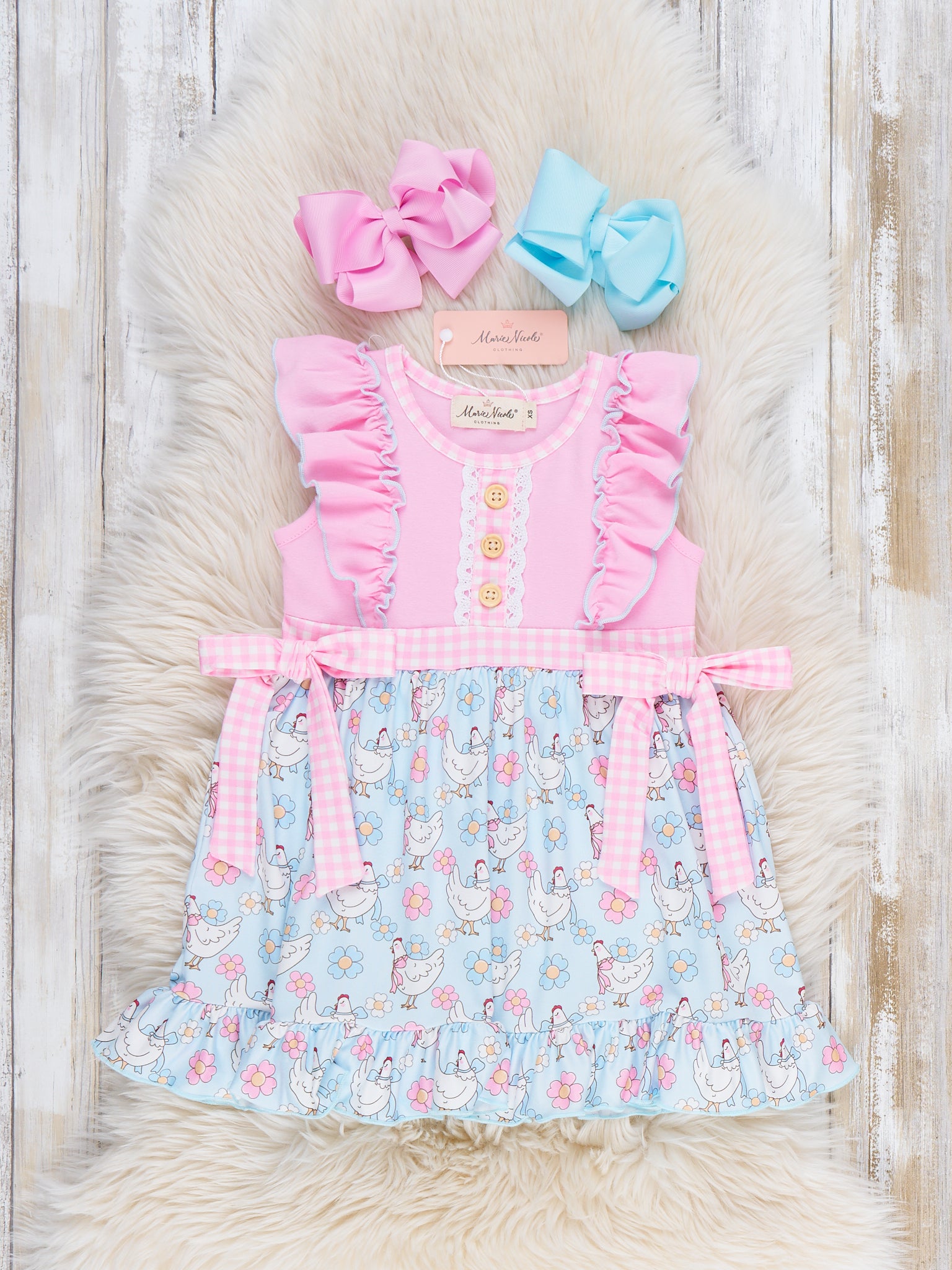 Happy Chickens Ruffle Dress - Marie Nicole Clothing