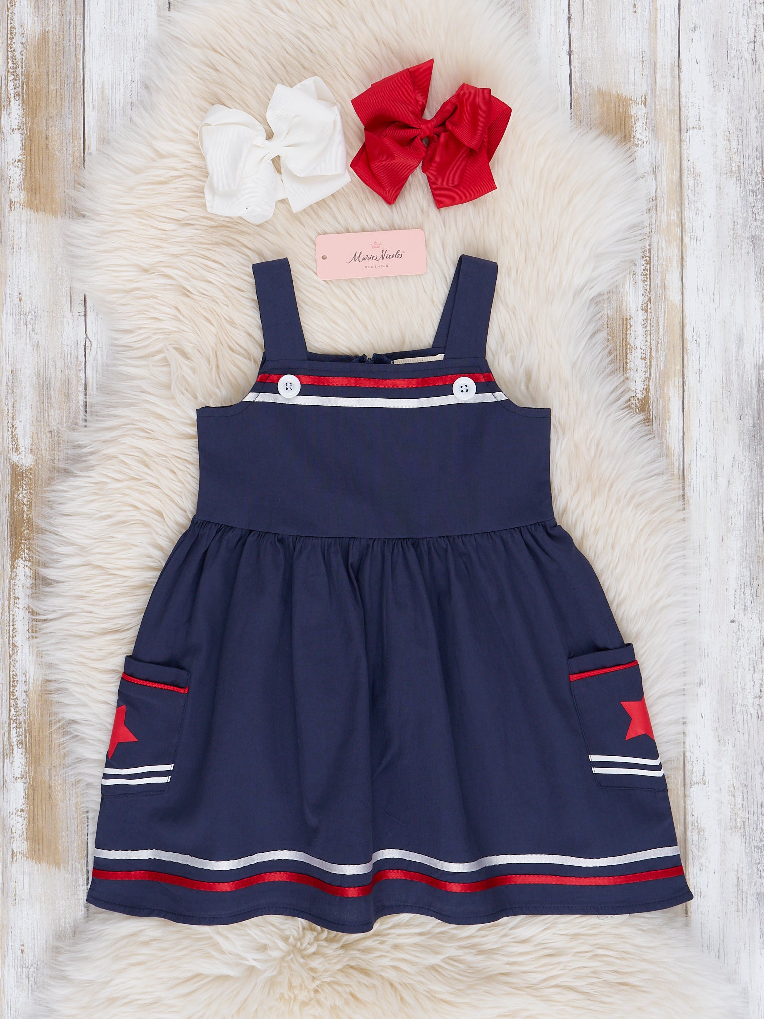 Navy Star Spangled Pocket Dress - Marie Nicole Clothing XXXL(7yrs) Navy Star Spangled Pocket Dress - Marie Nicole Clothing XXXL(7yrs)