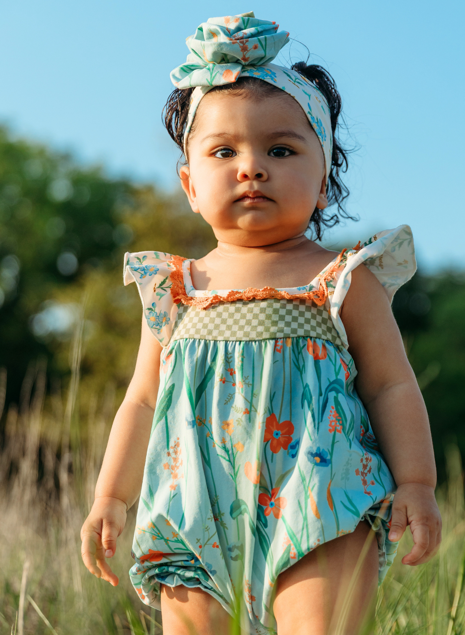 Into the Meadows Ruffle Romper & Headband Set - Marie Nicole Clothing