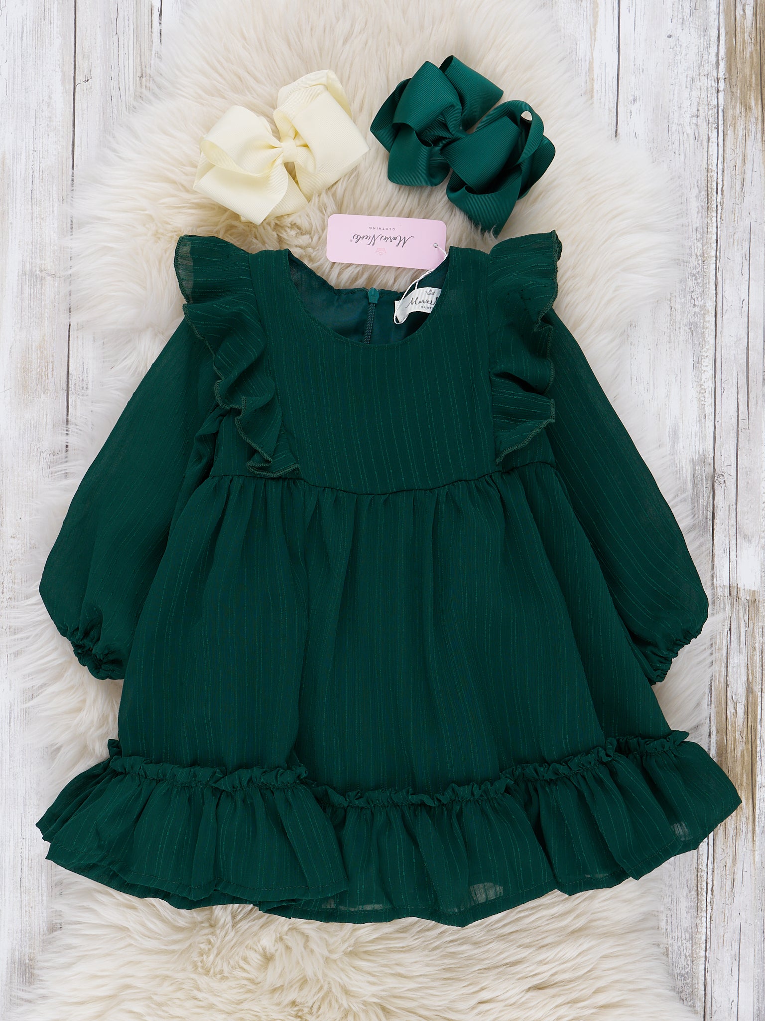 Hunter Green Ruffle Dress - Marie Nicole Clothing Hunter Green Ruffle Dress - Marie Nicole Clothing
