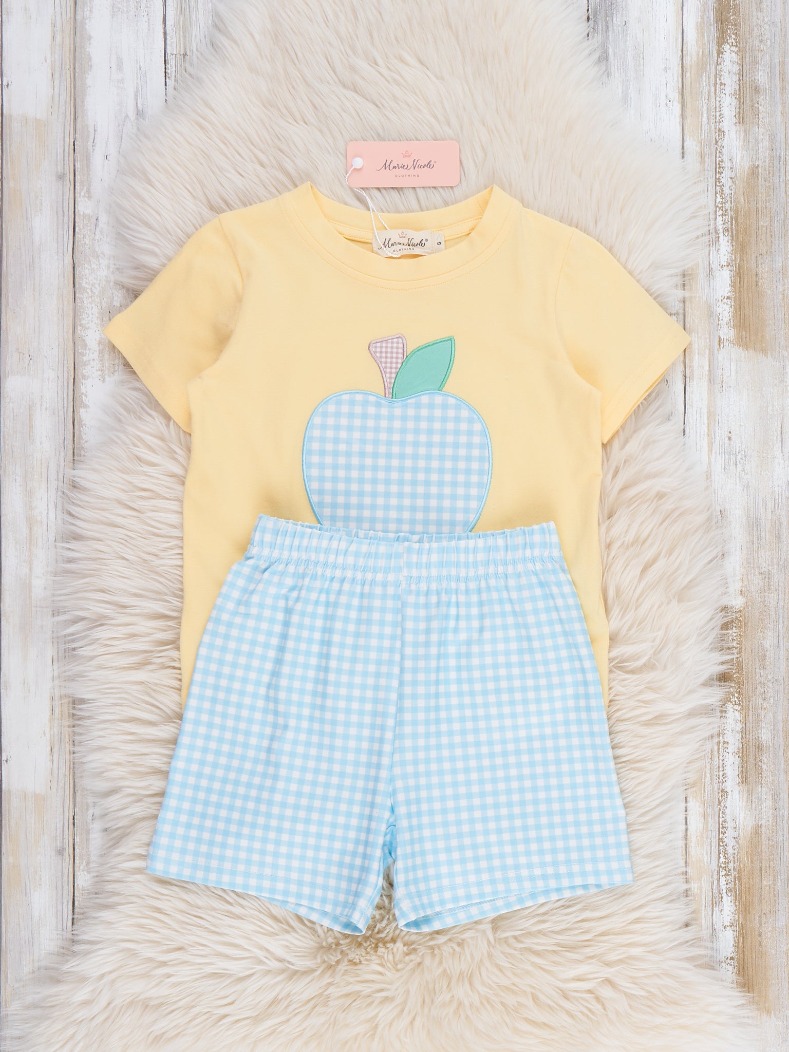 Apple Gingham Embroidered Outfit - Marie Nicole Clothing