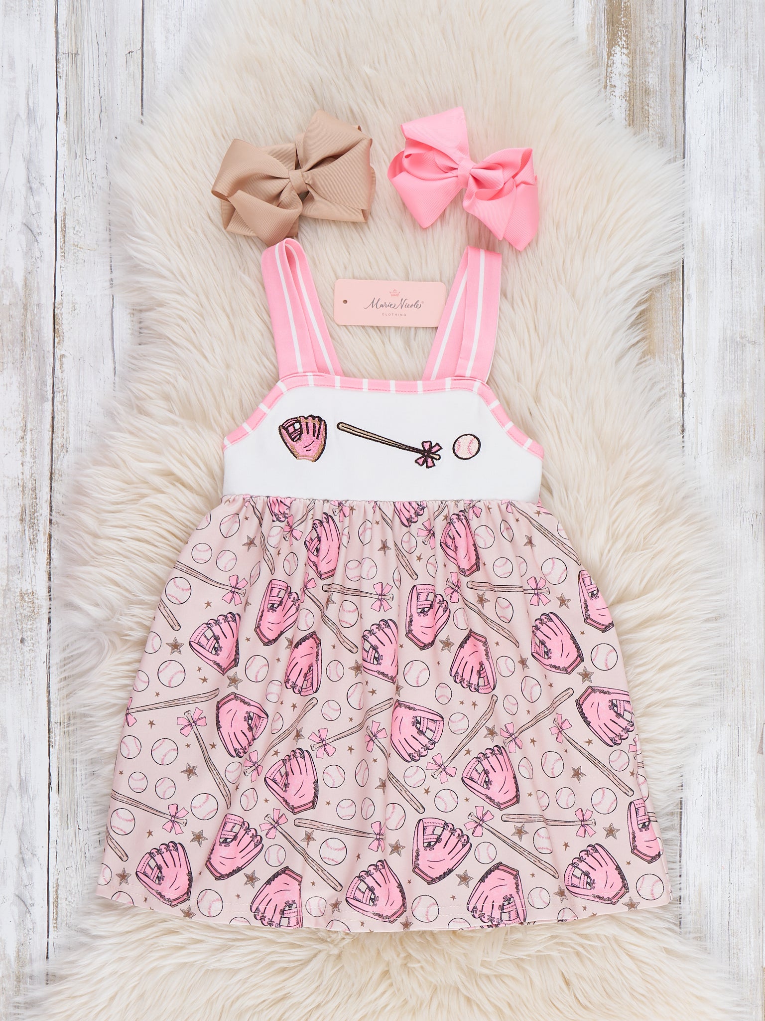Baseball Swing Time Embroidered Ruffle Dress - Marie Nicole Clothing