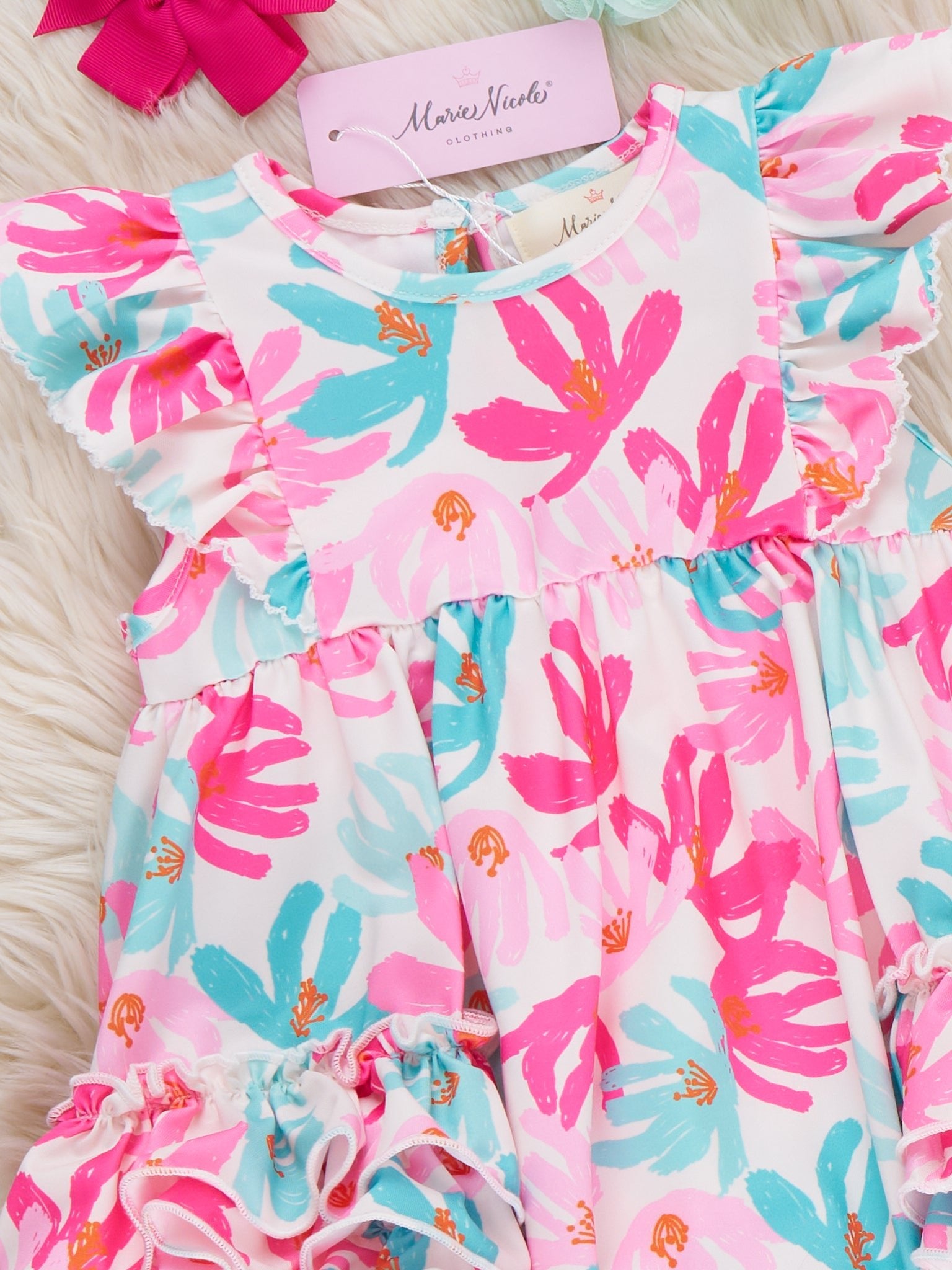 Ruffle Bubble Romper - Hibiscus - Marie Nicole Clothing