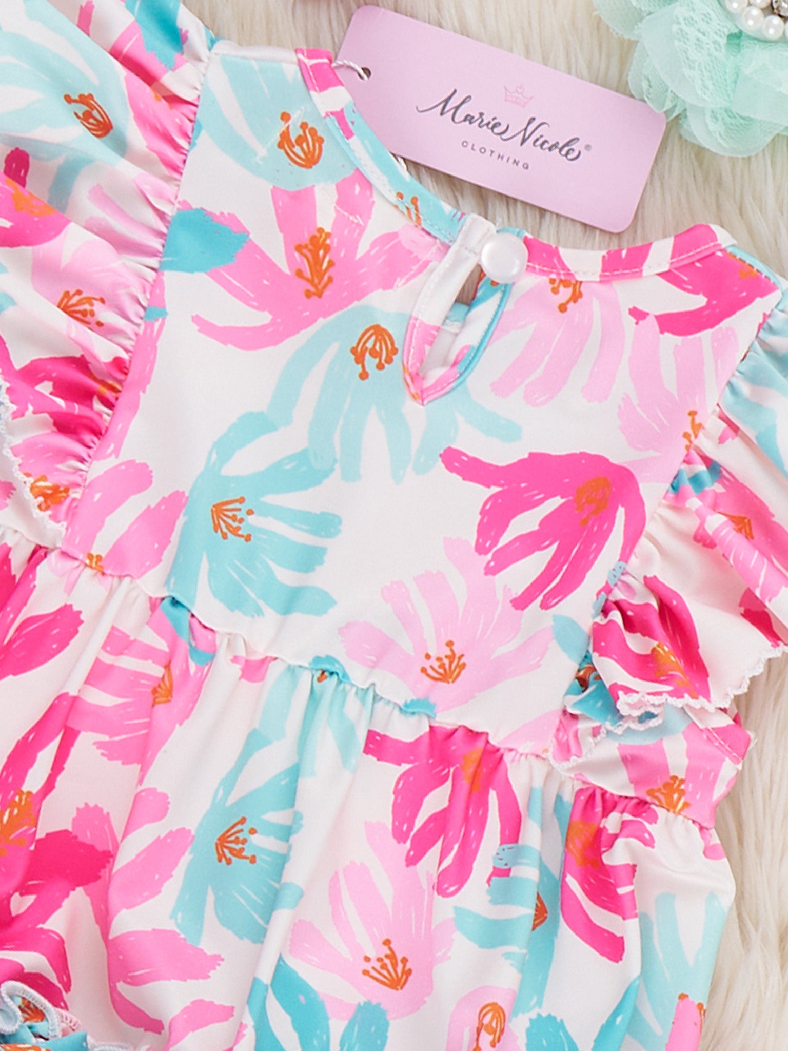 Ruffle Bubble Romper - Hibiscus - Marie Nicole Clothing