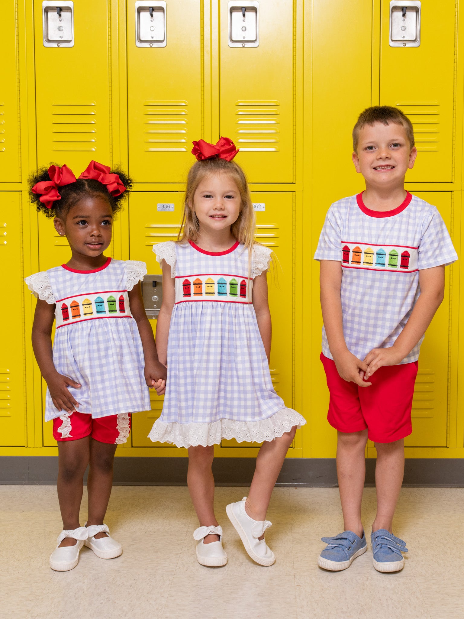 Bright Crayons Embroidered Gingham Outfit - Marie Nicole Clothing