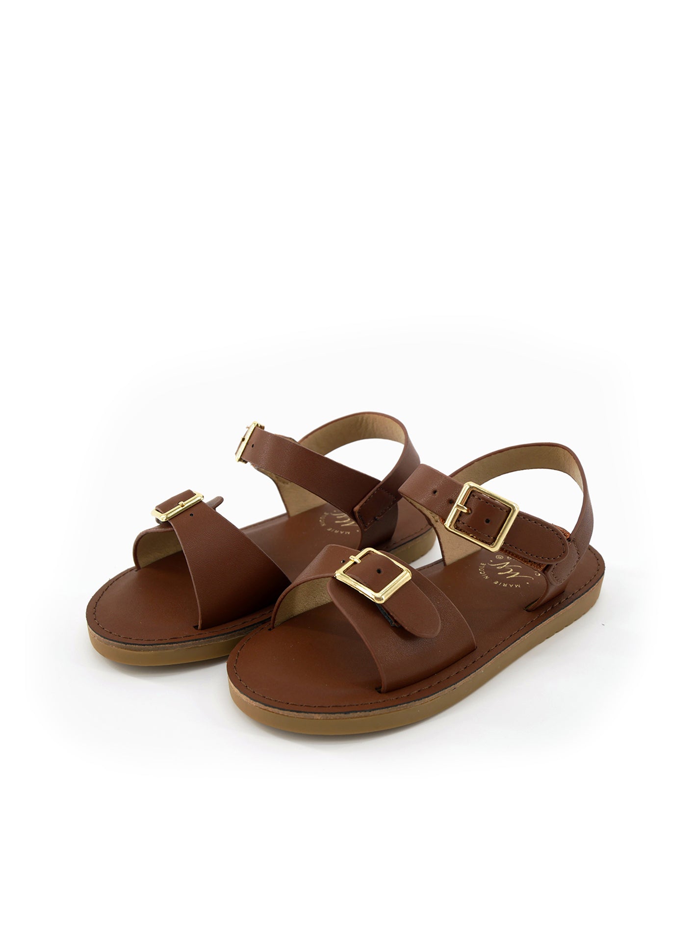 Double Buckle Sandals - Chestnut - Marie Nicole Clothing