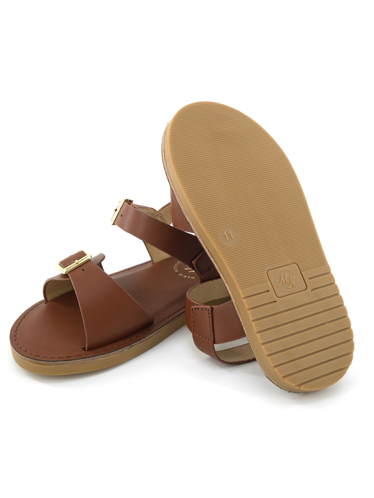 Double Buckle Sandals - Chestnut - Marie Nicole Clothing