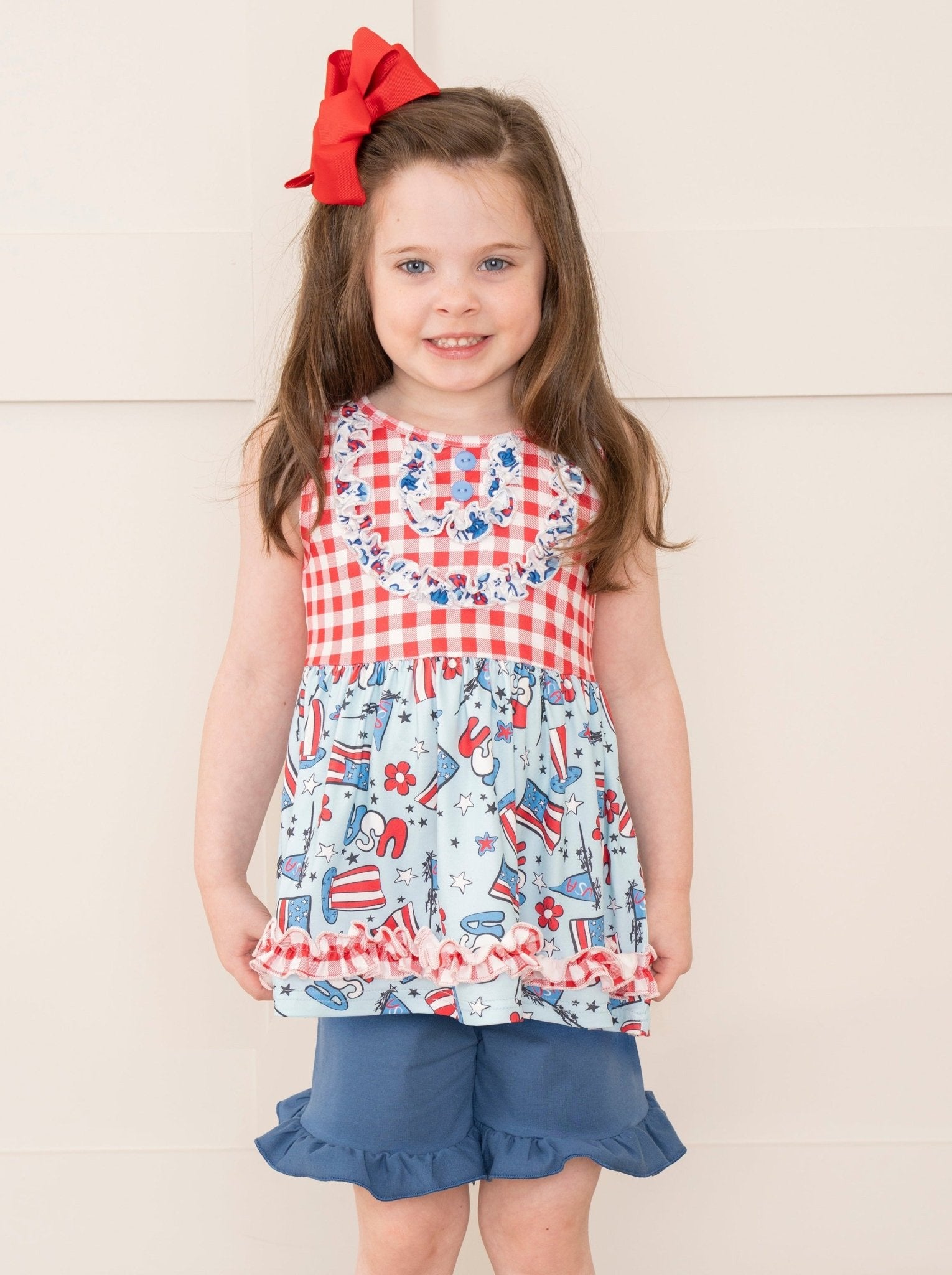 Red Gingham Patriotic Treats Outfit - Marie Nicole Clothing