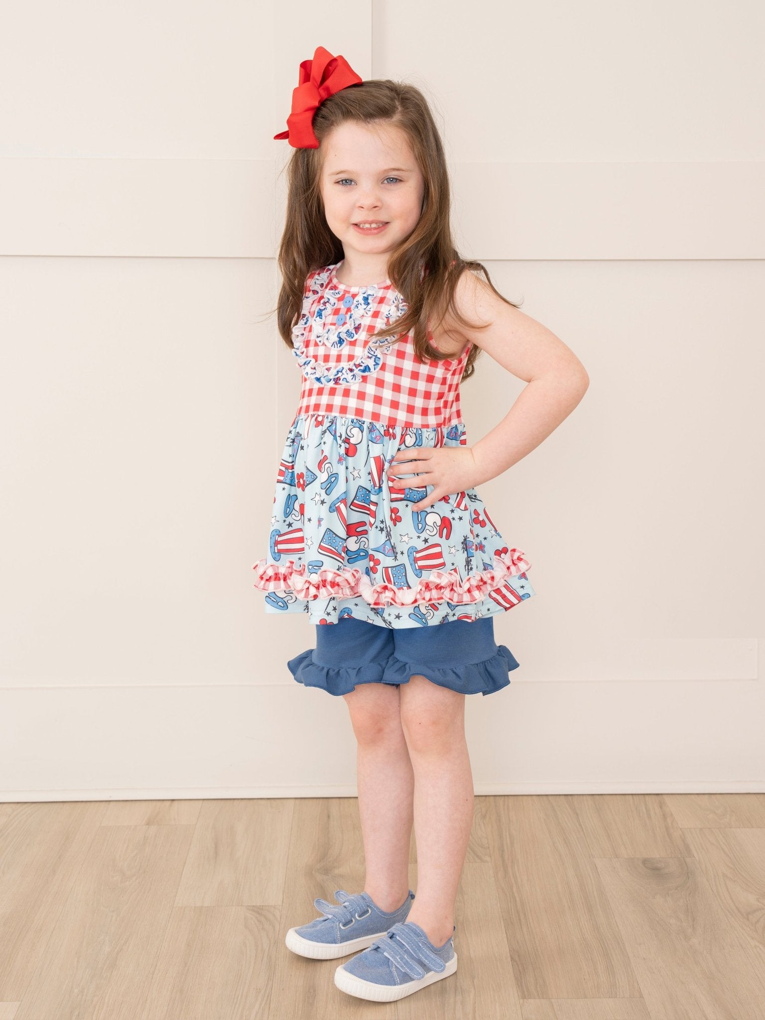 Red Gingham Patriotic Treats Outfit - Marie Nicole Clothing