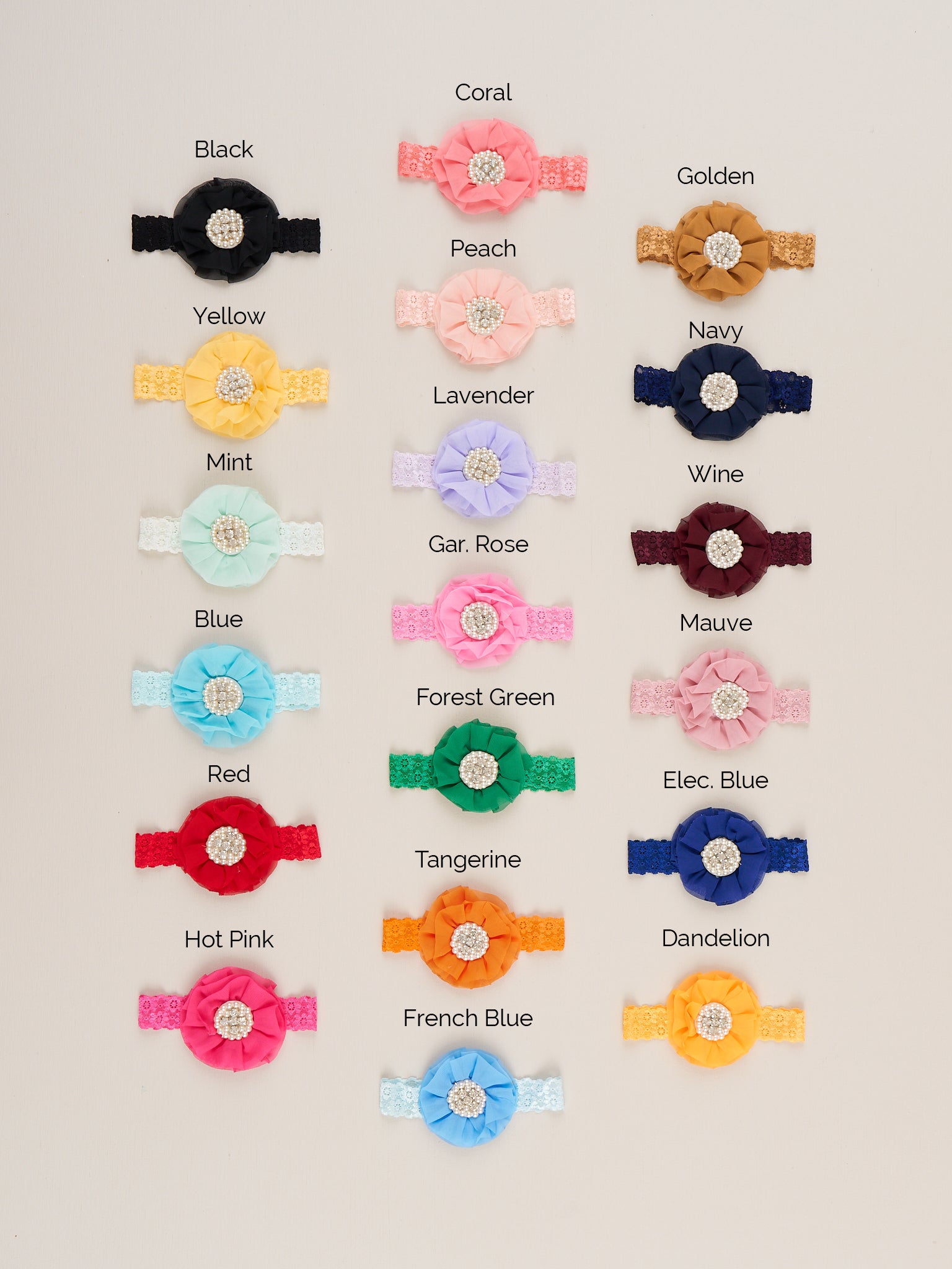Chiffon Rhinestone & Pearls Headband - 21 Colors Available - Marie Nicole Clothing