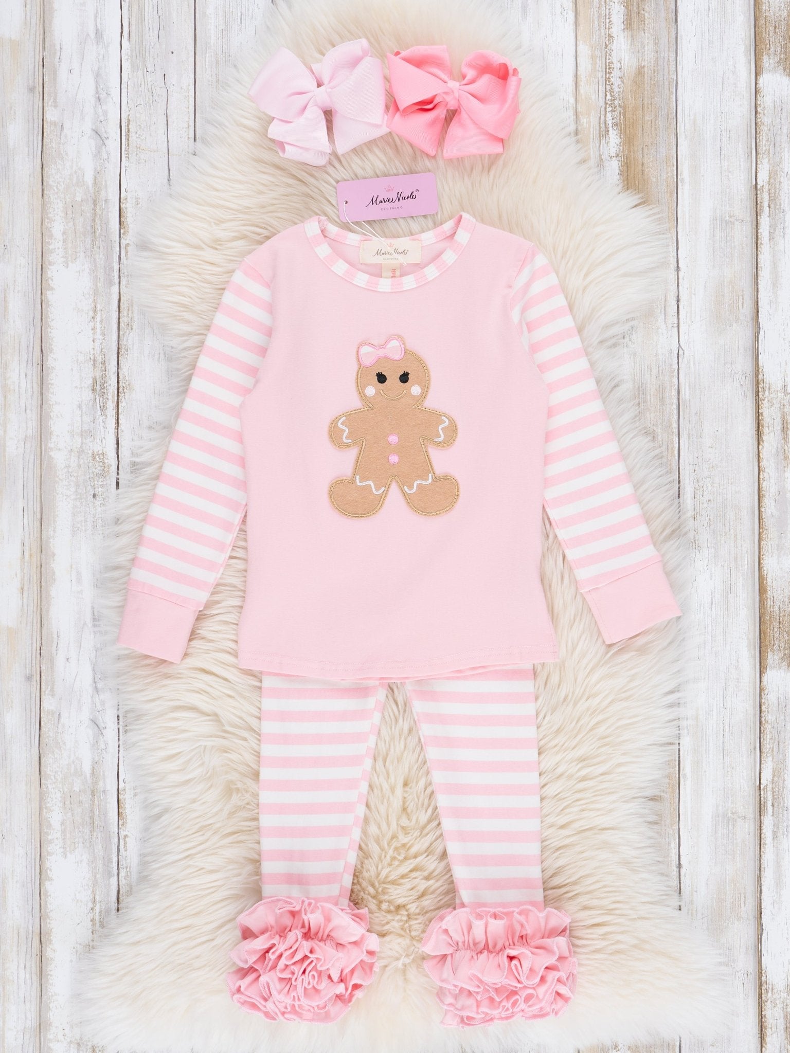 Christmas Gingerbread Pajamas - Pink - Marie Nicole Clothing