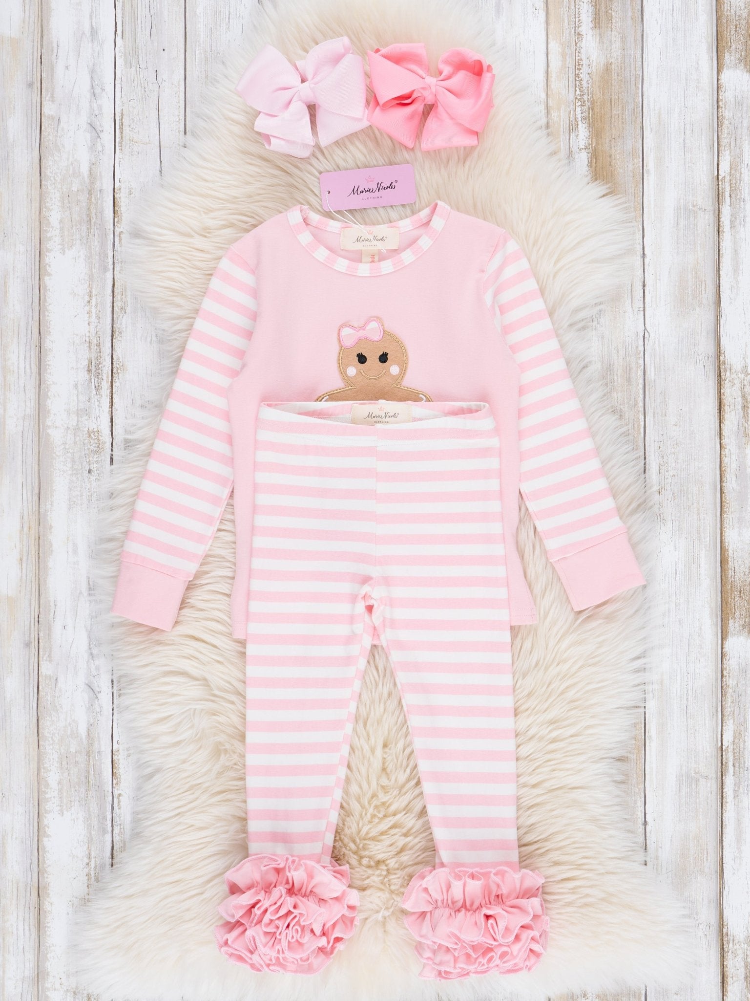 Christmas Gingerbread Pajamas - Pink - Marie Nicole Clothing