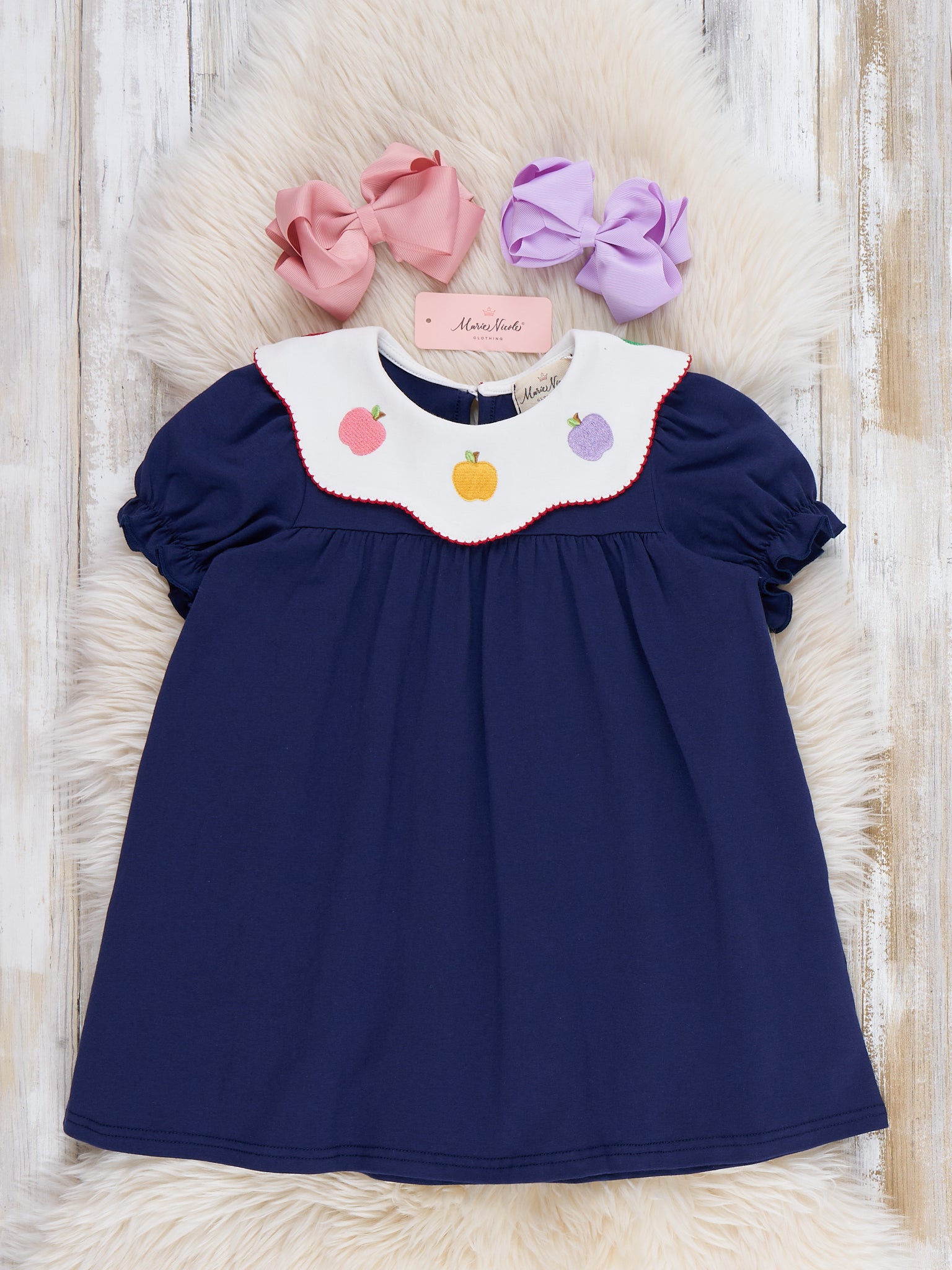 Colorful Apples Embroidered Cotton Dress - Marie Nicole Clothing