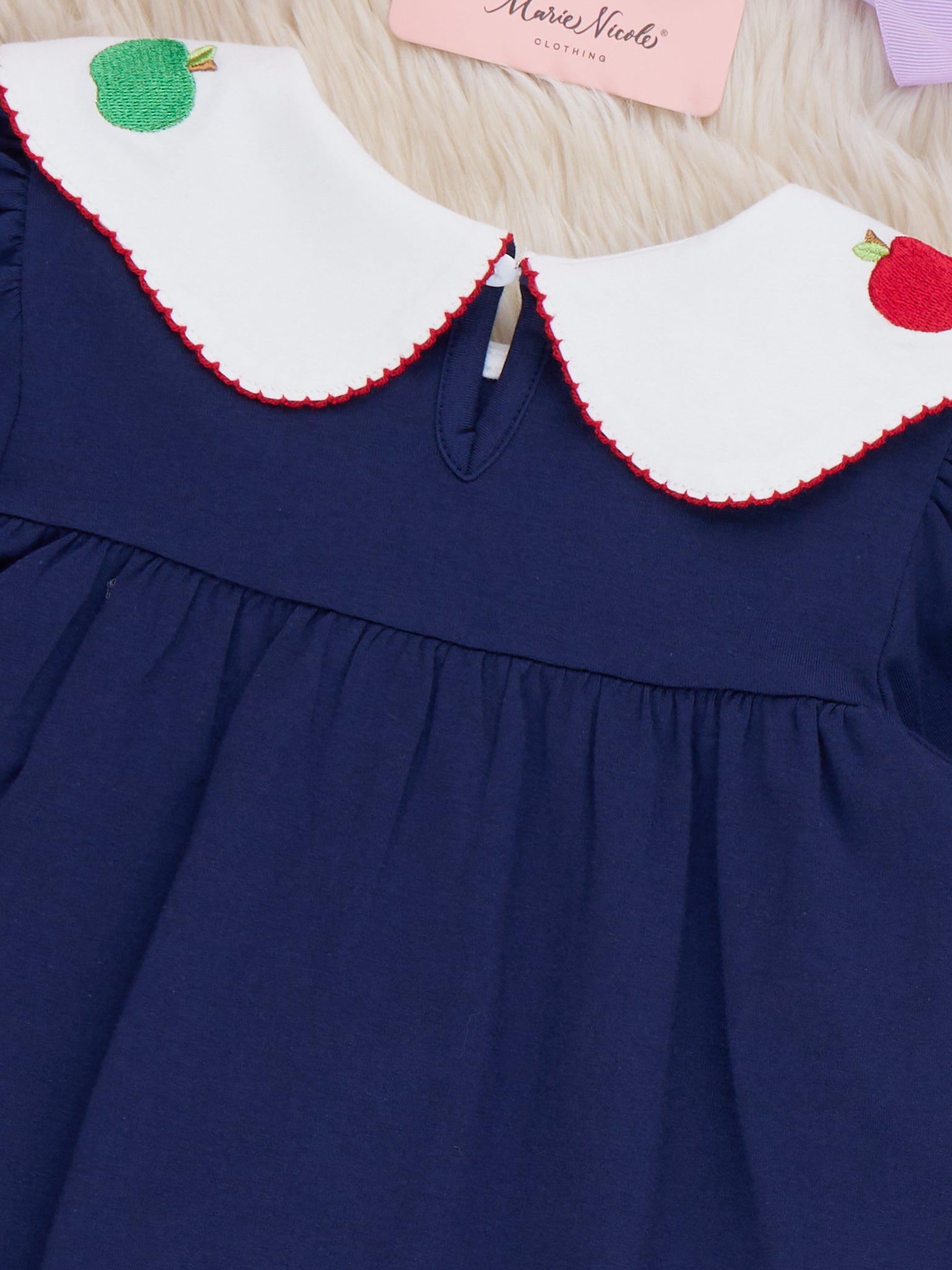 Colorful Apples Embroidered Cotton Dress - Marie Nicole Clothing