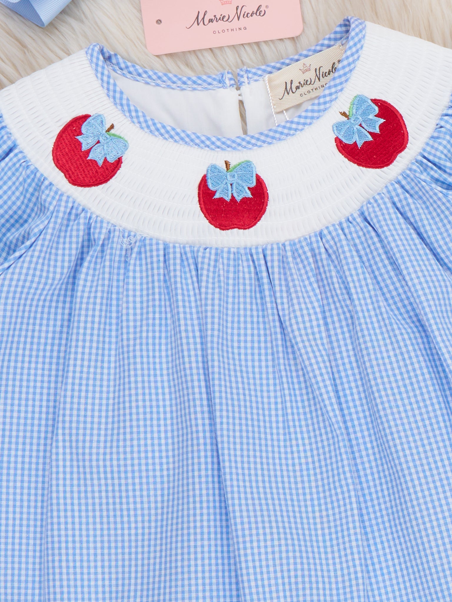 Crisp Apple Delight Smocked 100% Cotton Dress - Marie Nicole Clothing
