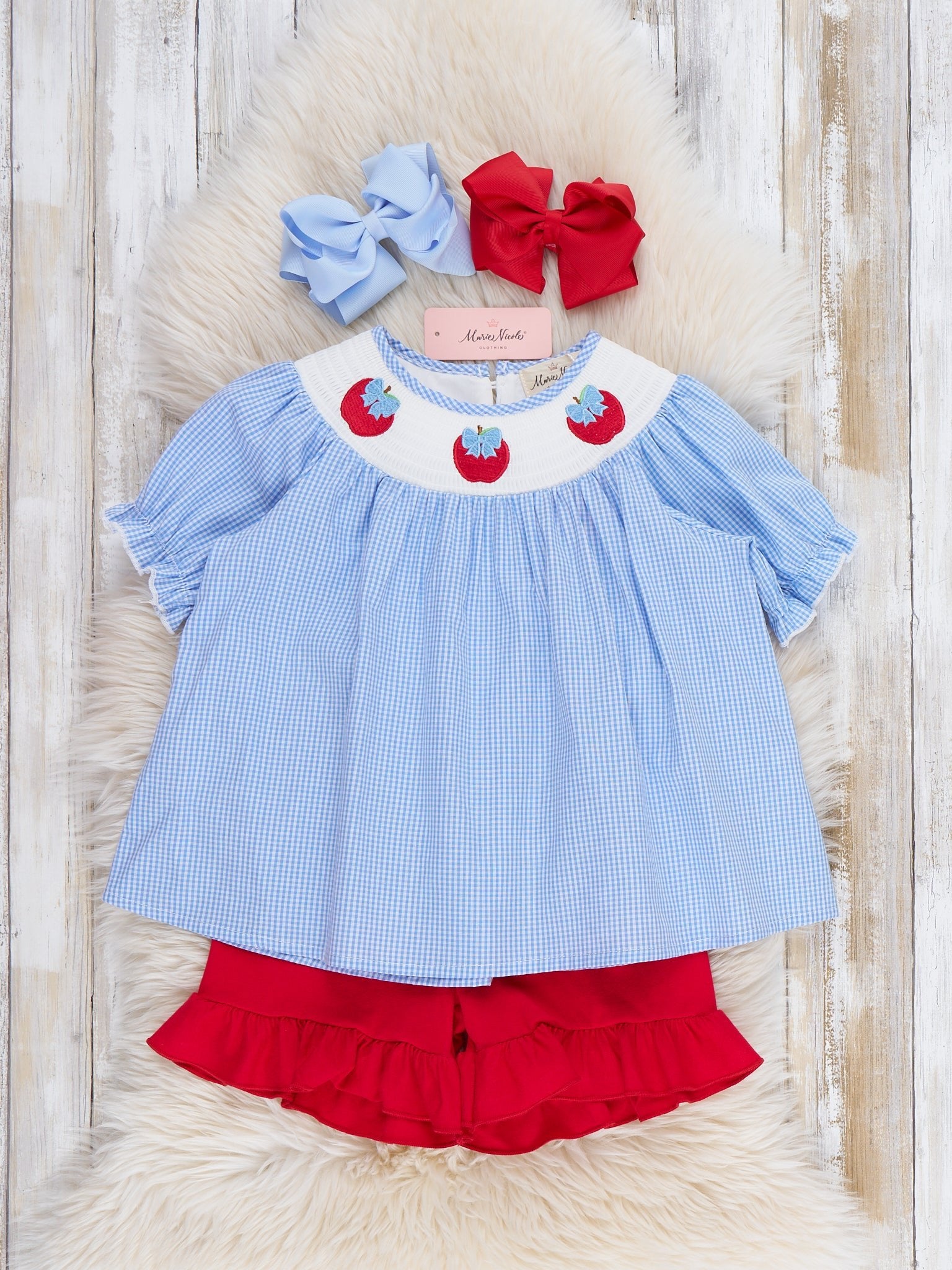 Crisp Apple Delight Smocked Cotton Outfit - Marie Nicole Clothing