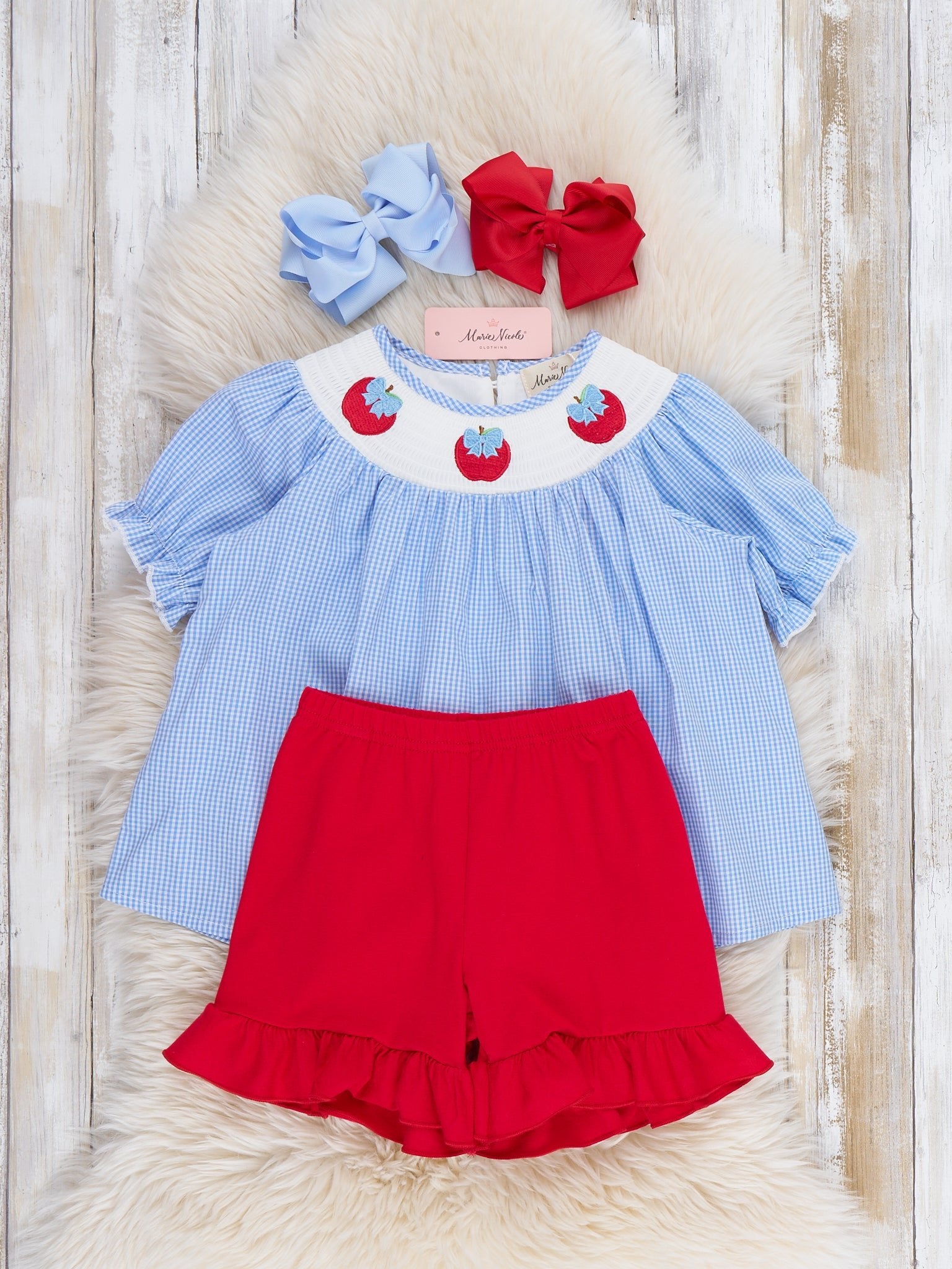 Crisp Apple Delight Smocked Cotton Outfit - Marie Nicole Clothing