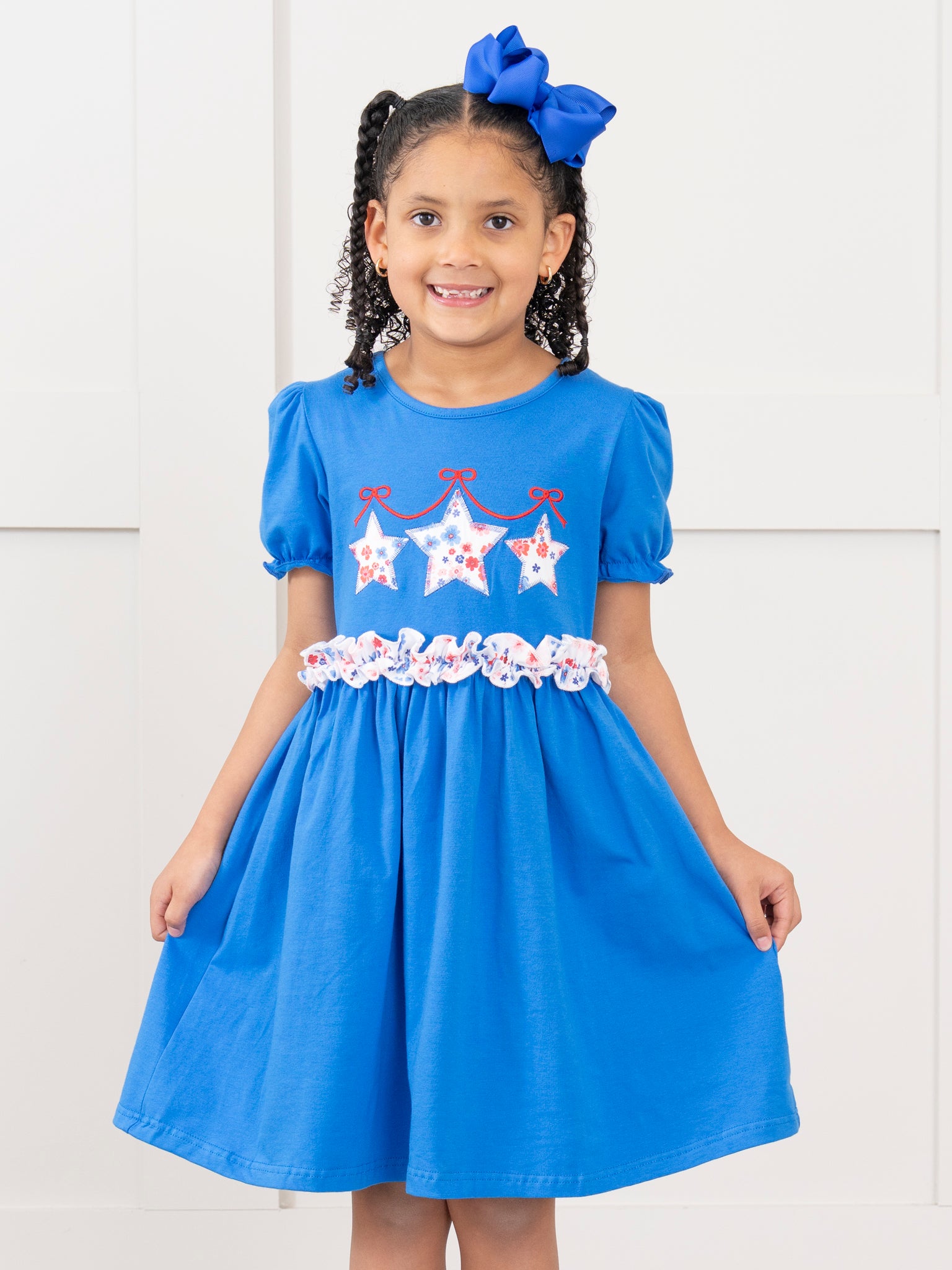 Blue Floral Embroidered Stars Puff Sleeve Dress - Marie Nicole Clothing 5XL(9/10yrs) Blue Floral Embroidered Stars Puff Sleeve Dress - Marie Nicole Clothing 5XL(9/10yrs)