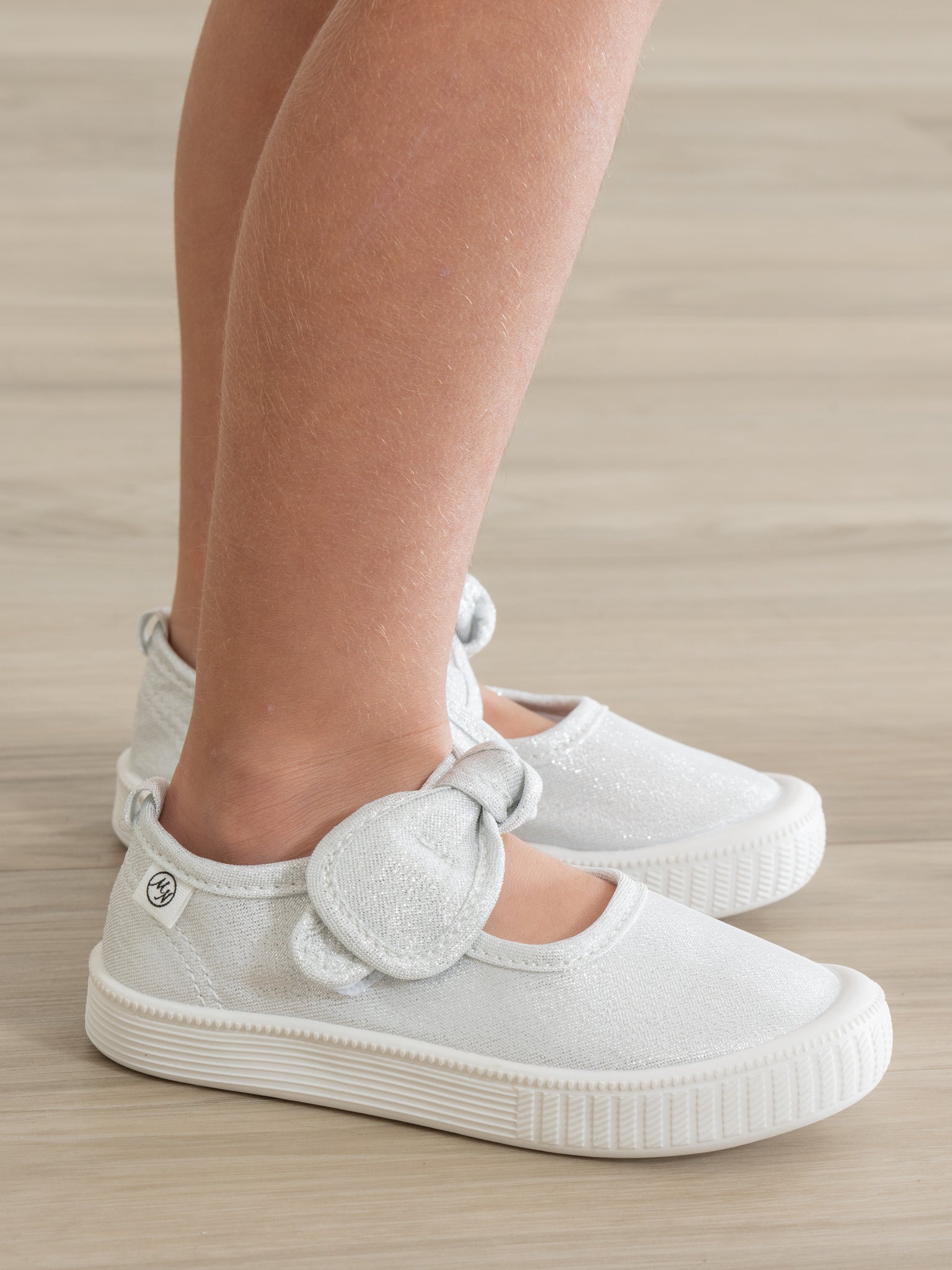 Girls' Sparkly Bow Mary Jane Sneaker - Silver Glitter - Marie Nicole Clothing