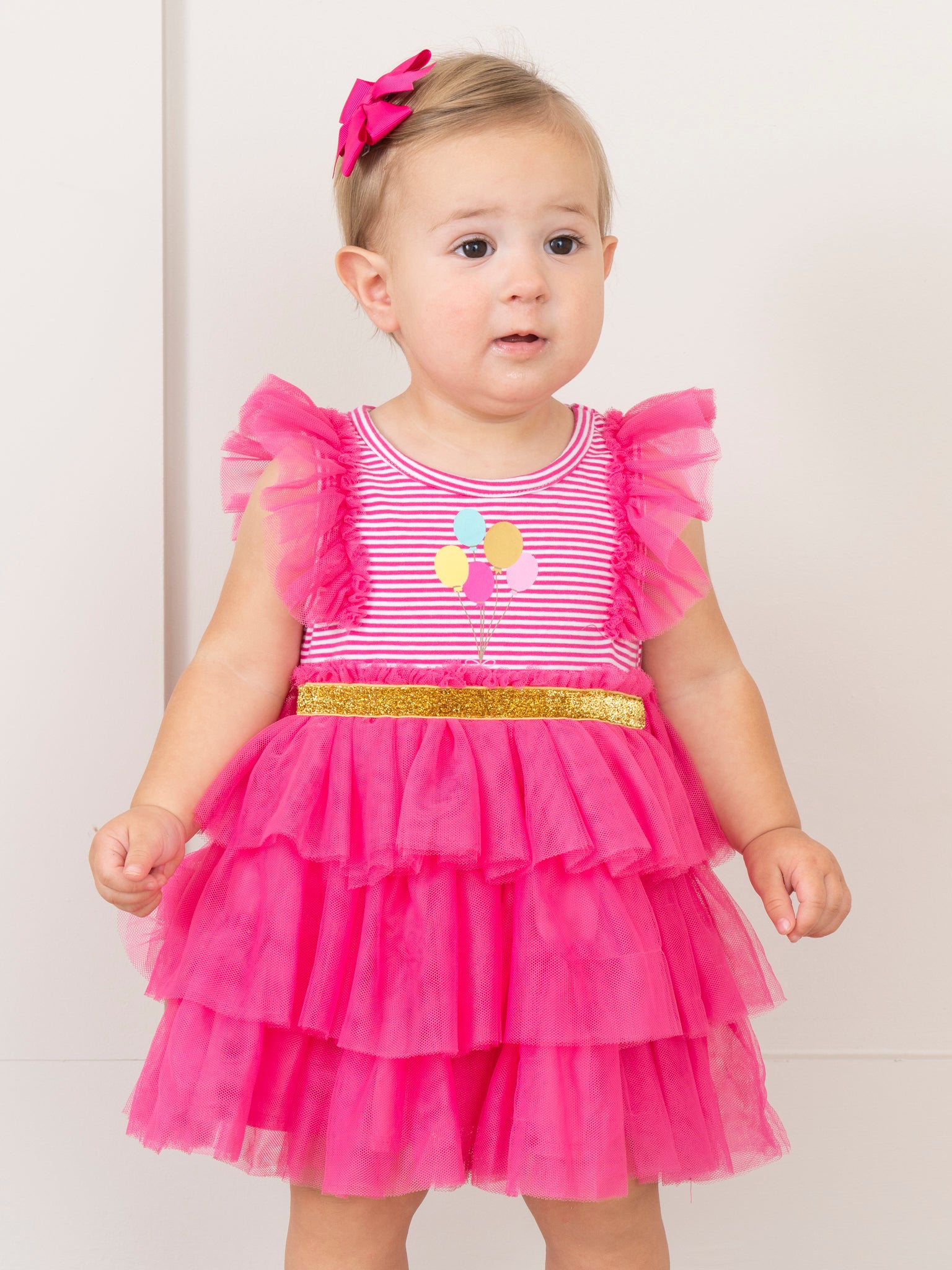 Hot Pink Birthday Balloons Tiered Tulle Dress - Marie Nicole Clothing Hot Pink Birthday Balloons Tiered Tulle Dress - Marie Nicole Clothing