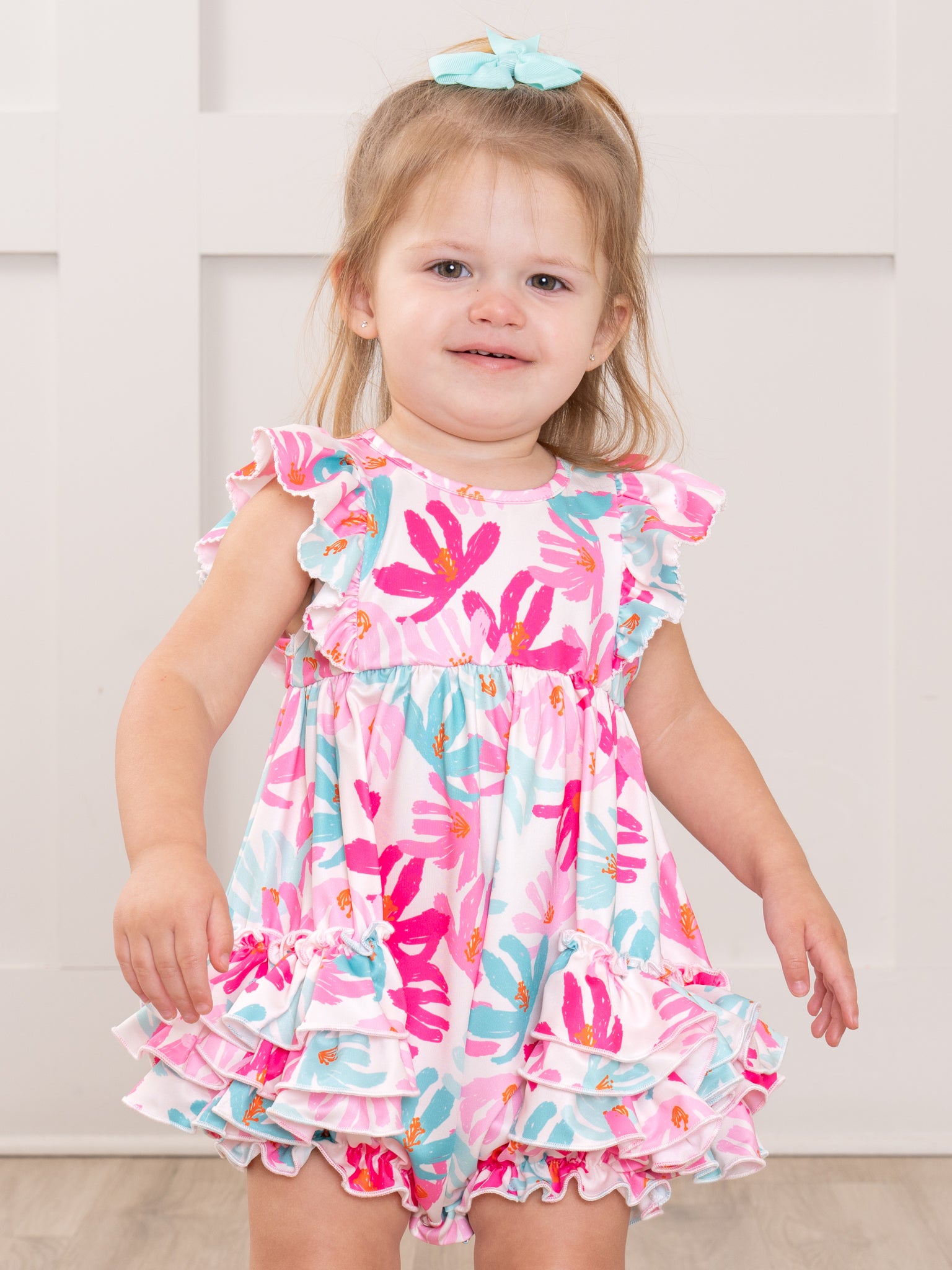 Ruffle Bubble Romper - Hibiscus - Marie Nicole Clothing