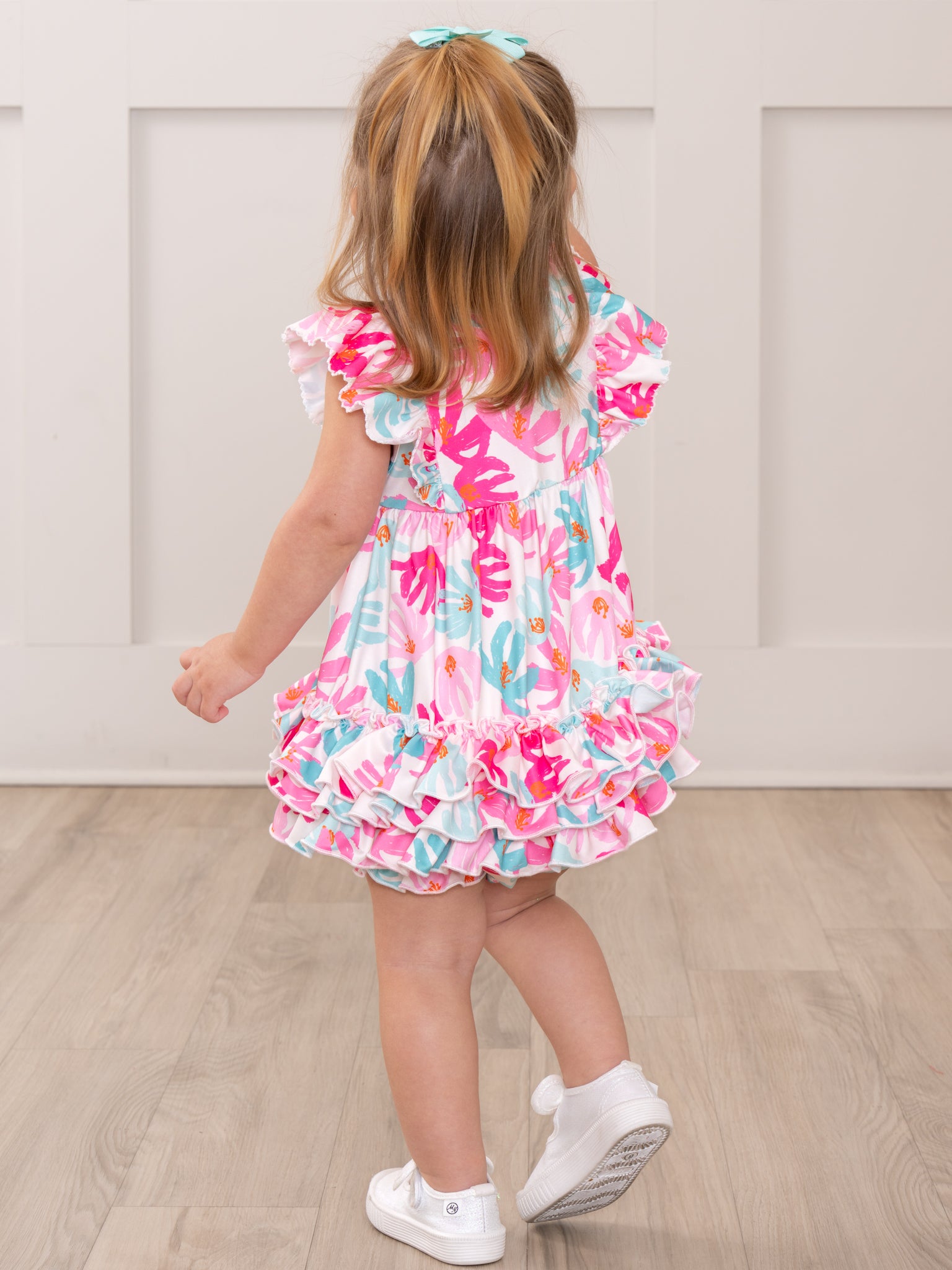 Ruffle Bubble Romper - Hibiscus - Marie Nicole Clothing